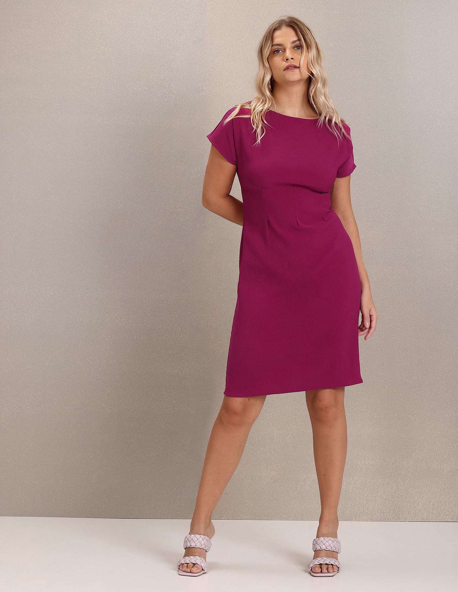 Round Neck Solid Sheath Dress Dark Pink - U.S. POLO ASSN. | Large
