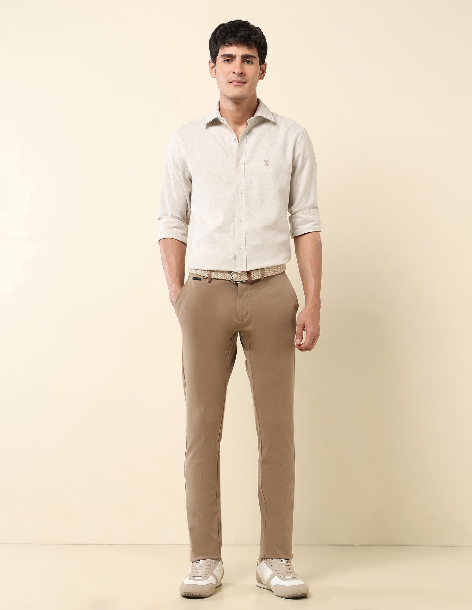 Tailored Fit Pure Cotton Dobby Shirt Ecru - U.S. Polo Assn. India | Large