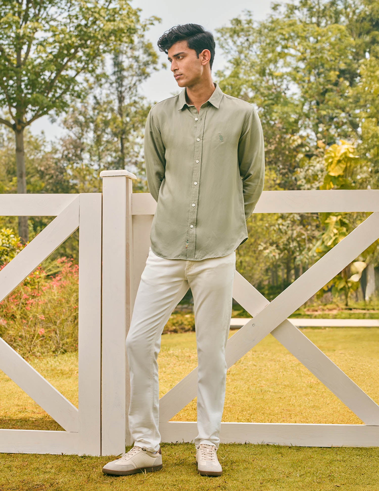 Pacho X Tailored Fit Twill Shirt Light Olive - U.S. POLO ASSN. | Large