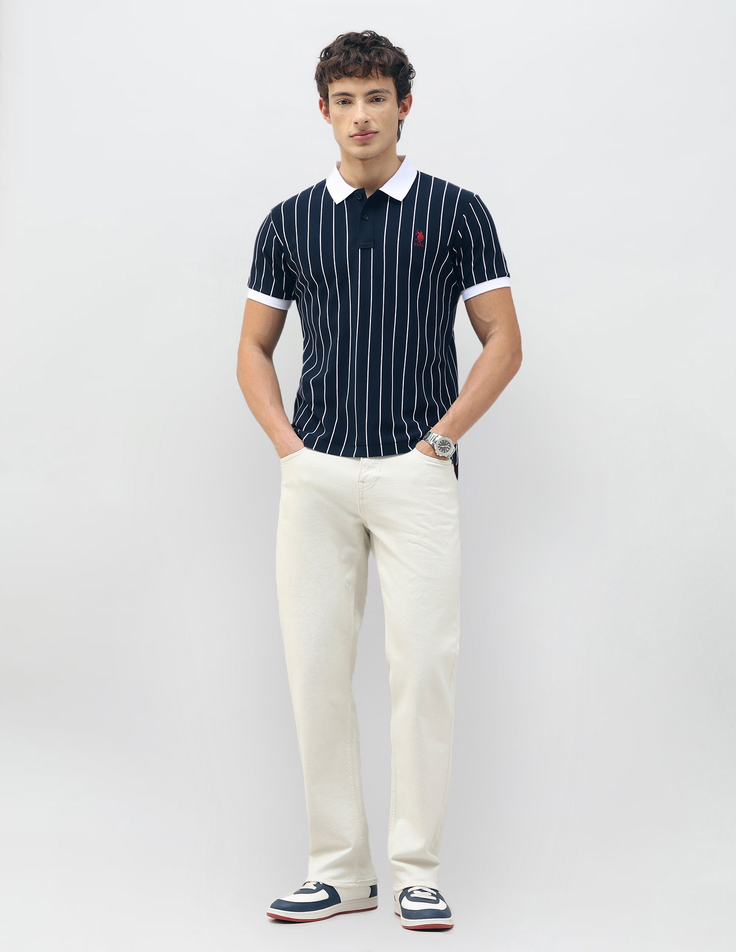 New Port Marina Vertical Striped Polo Shirt Navy - U.S. Polo Assn. India | Large