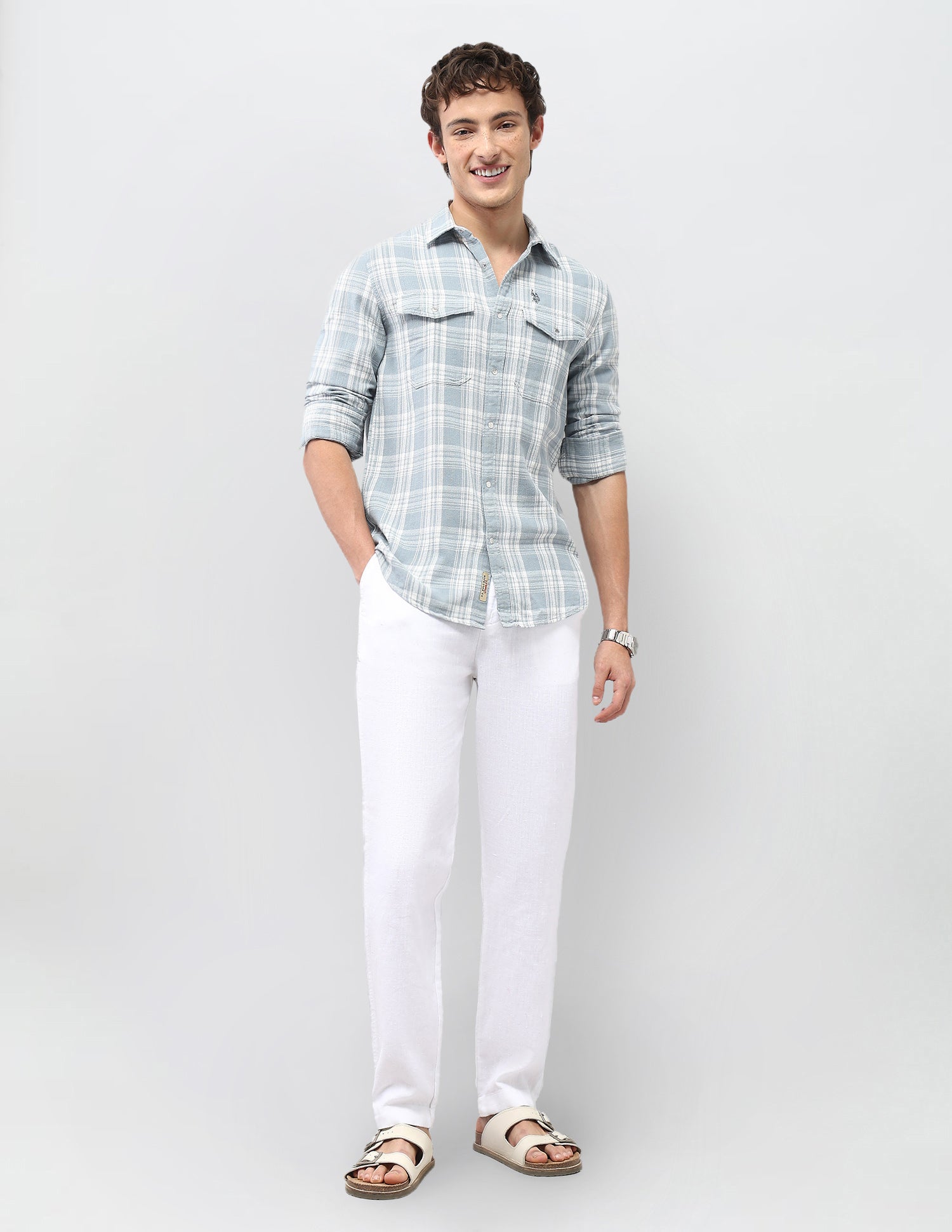 Motel On The Coast Self Design Plaid Checked Shirt Blue - U.S. Polo Assn. India | Large