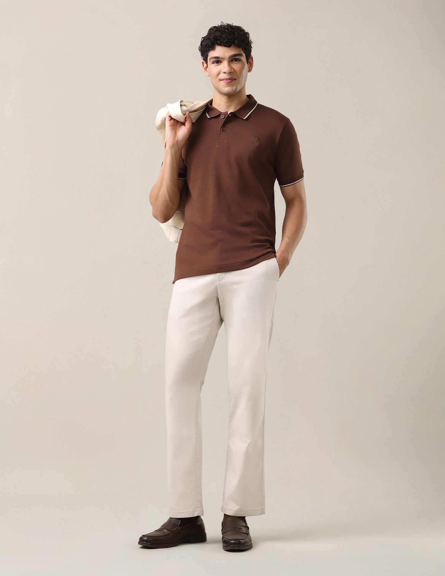 Solid Slim Fit Polo Shirt Brown - U.S. Polo Assn. India | Large