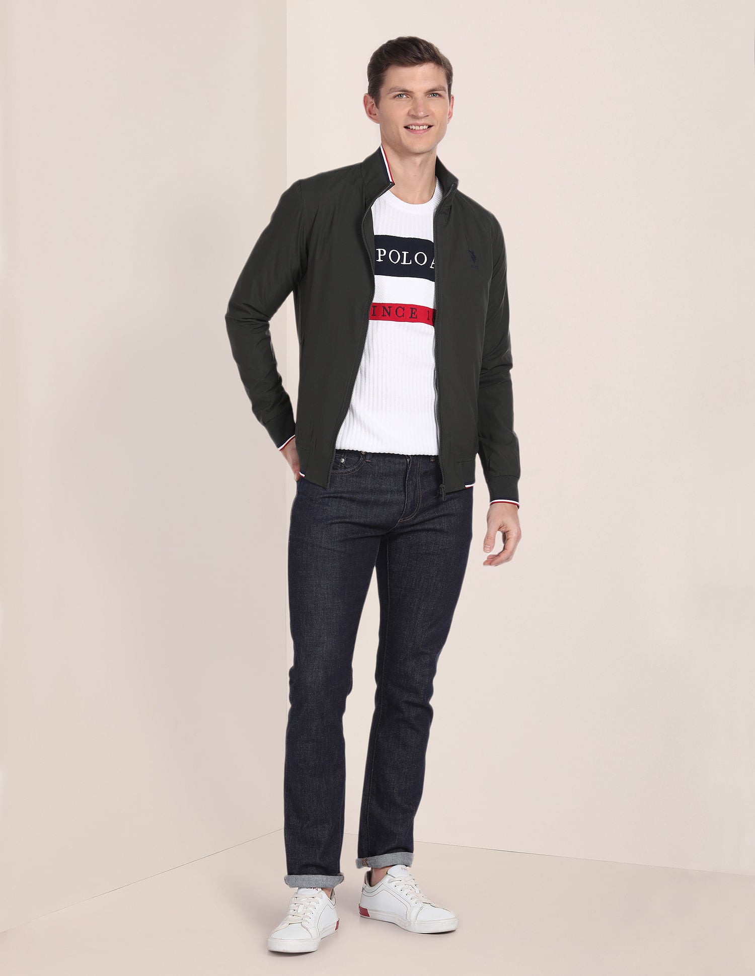 Solid High Neck Jacket Olive - U.S. POLO ASSN. | Large