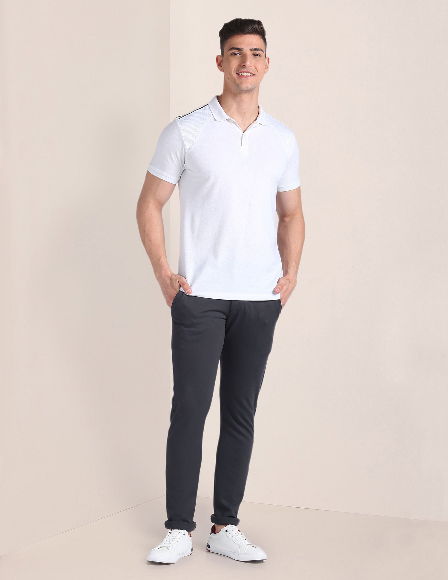 Slim Straight Fit Solid Trousers Grey - U.S. Polo Assn. India | Large