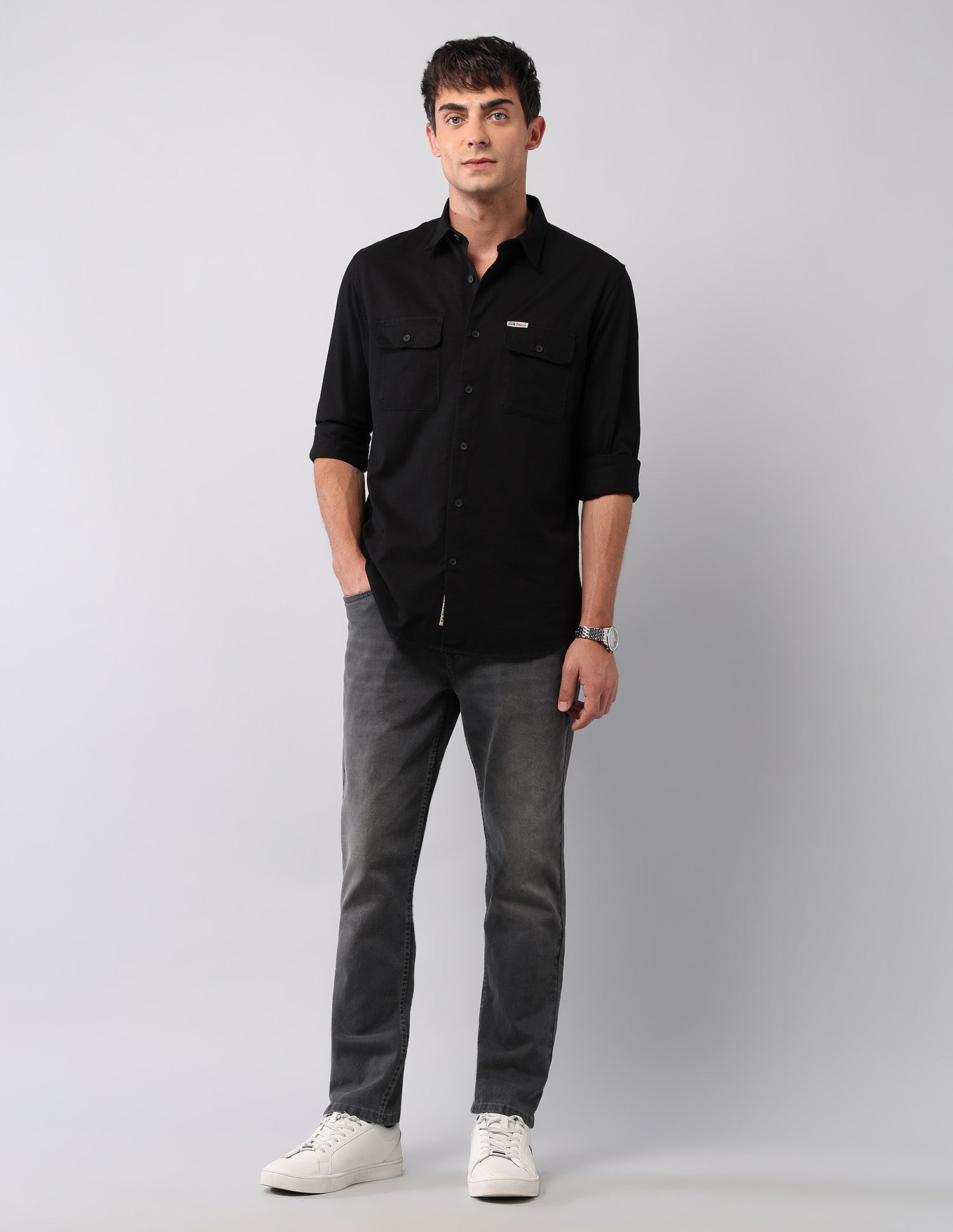 Textured Pure Cotton Shirt Black - U.S. Polo Assn. India | Large