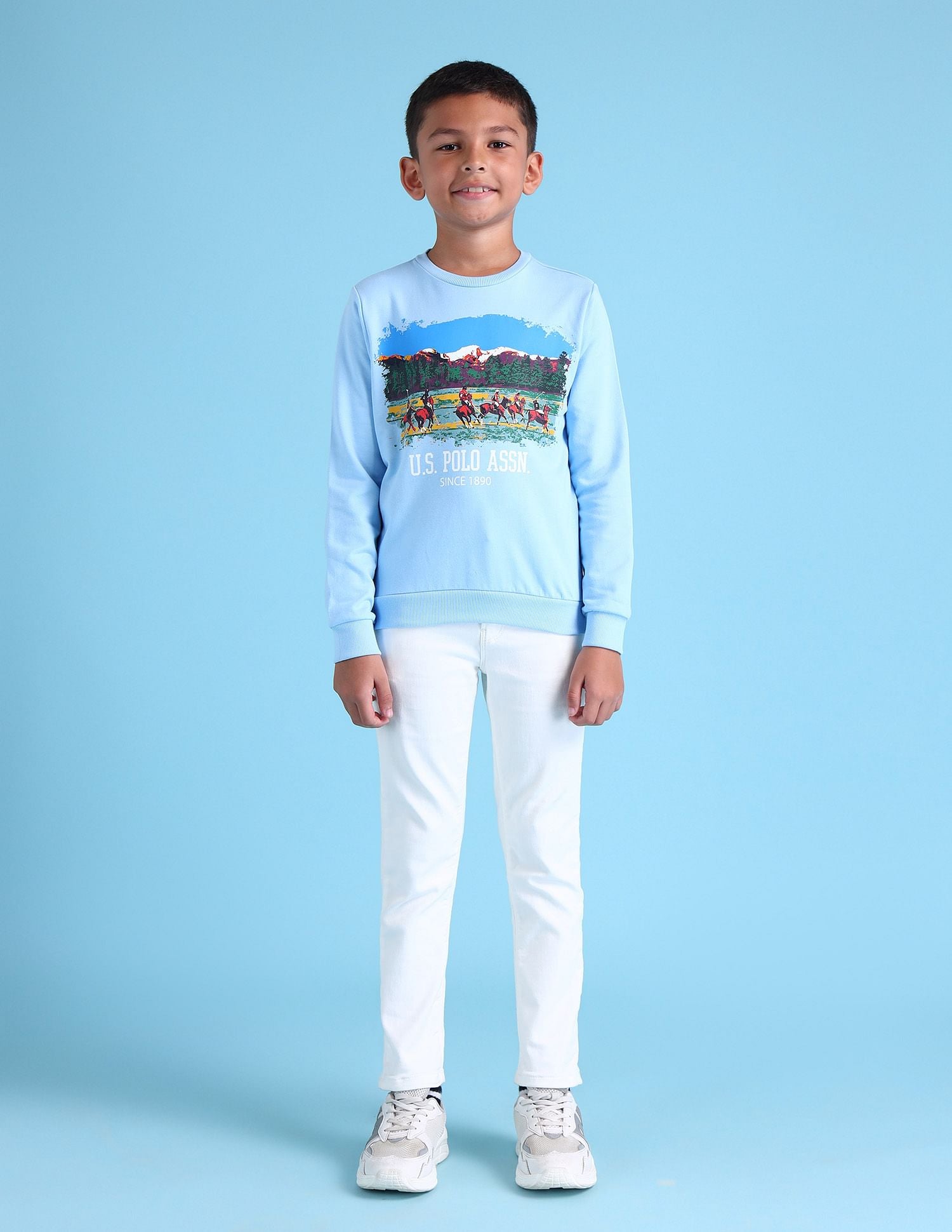 Boys Printed Regular Fit Sweatshirt Light Blue - U.S. Polo Assn. India | Large