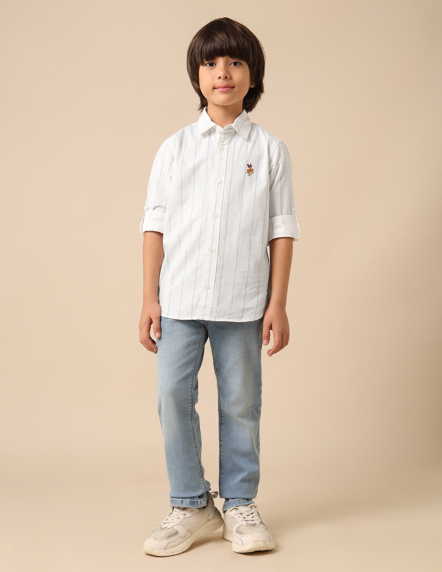 Boys Vertical Striped Regular Fit Shirt White - U.S. POLO ASSN. | Large