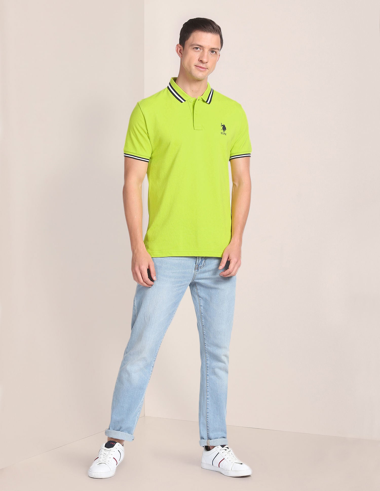 Cotton Solid Polo Shirt Lime Green - U.S. POLO ASSN. | Large