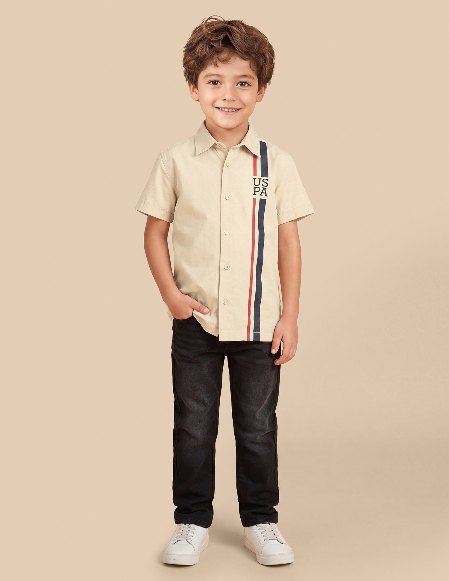 Solid Regular Fit Shirt Beige - U.S. Polo Assn. India | Large