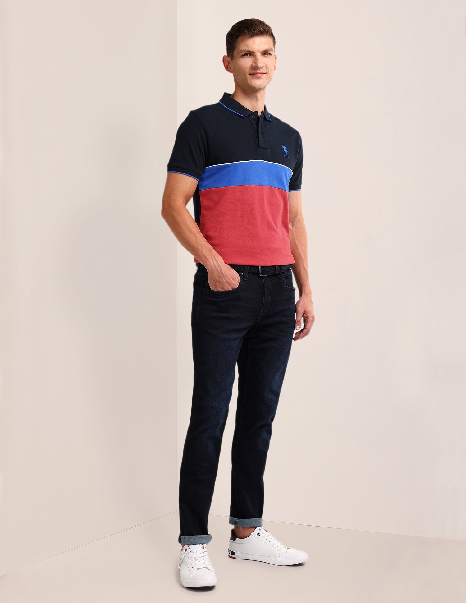Colour Blocked Slim Fit Polo Shirt Navy - U.S. Polo Assn. India | Large