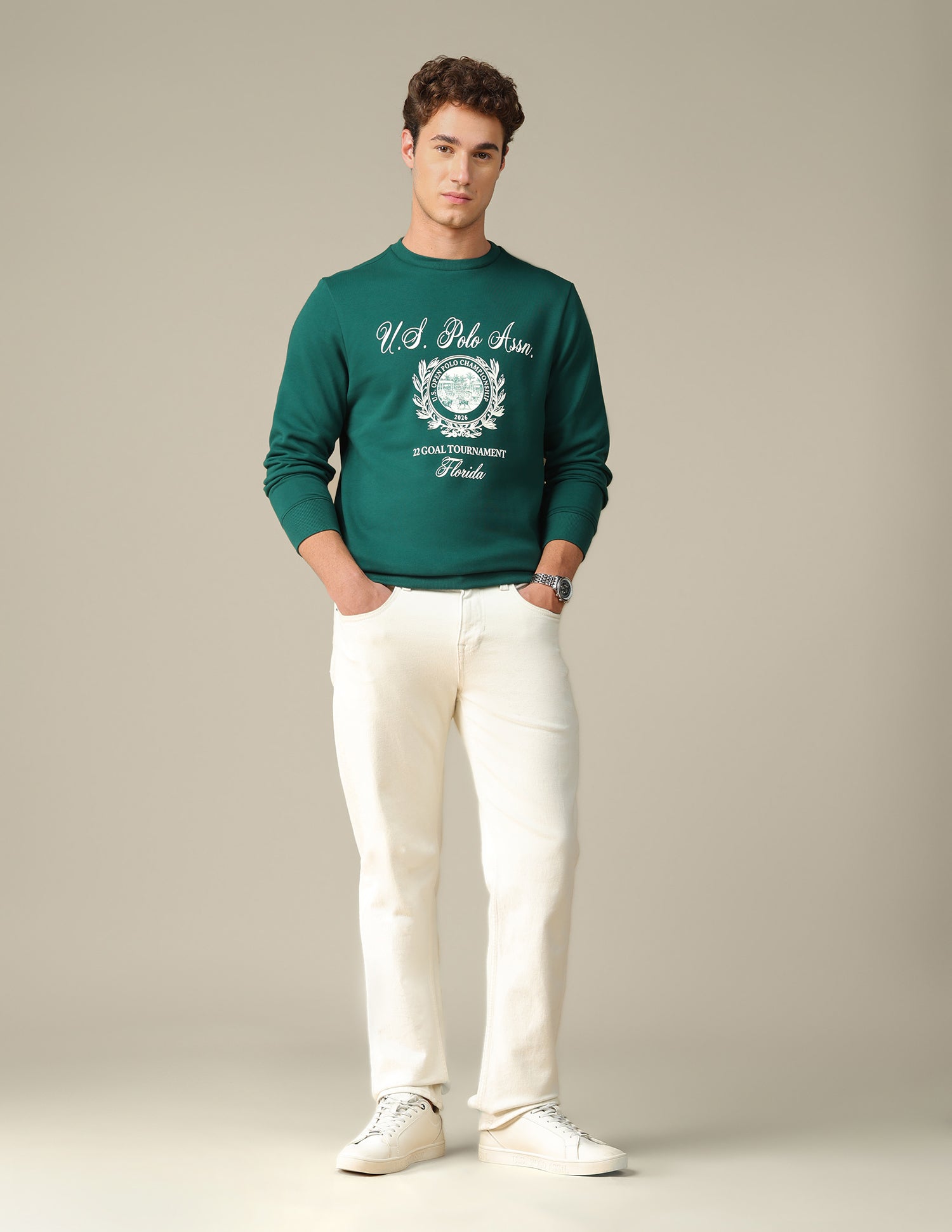 Graphic Brand Printed Regular Fit Sweatshirt Dark Green - U.S. Polo Assn. India | Large