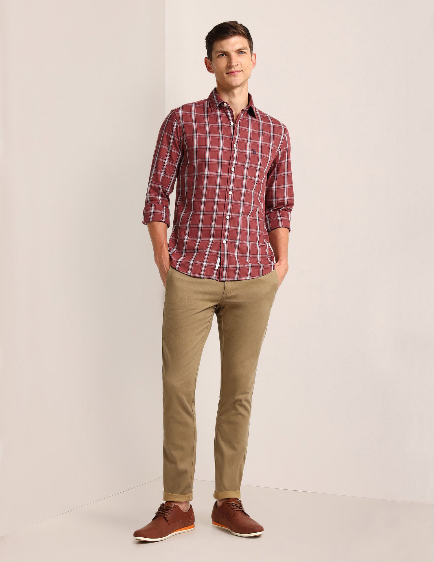 Grid Tattersall Checked Twill Shirt Red - U.S. Polo Assn. India | Large