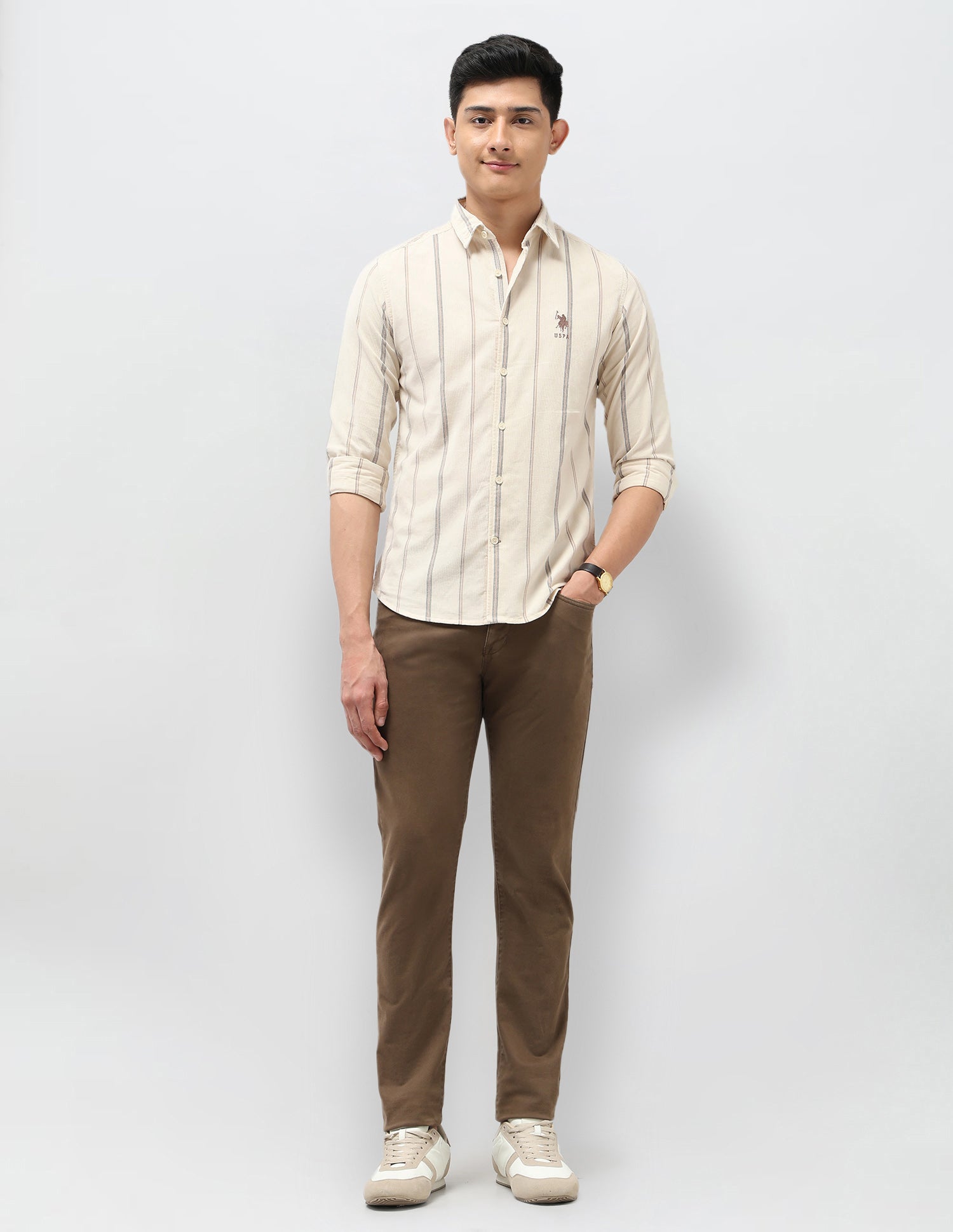 Vertical Striped Slim Fit Shirt Ivory - U.S. POLO ASSN. | Large