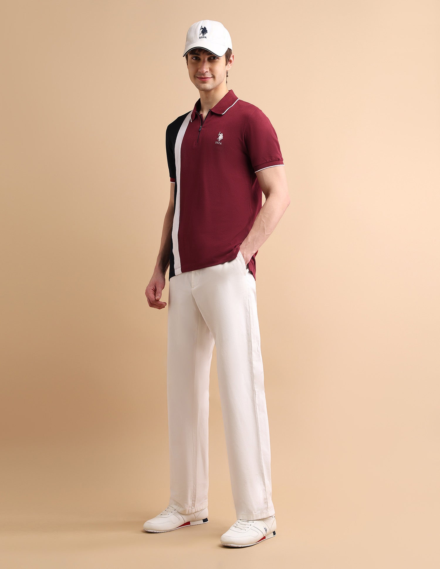Colour Block Zipper Polo Shirt Maroon - U.S. POLO ASSN. | Large