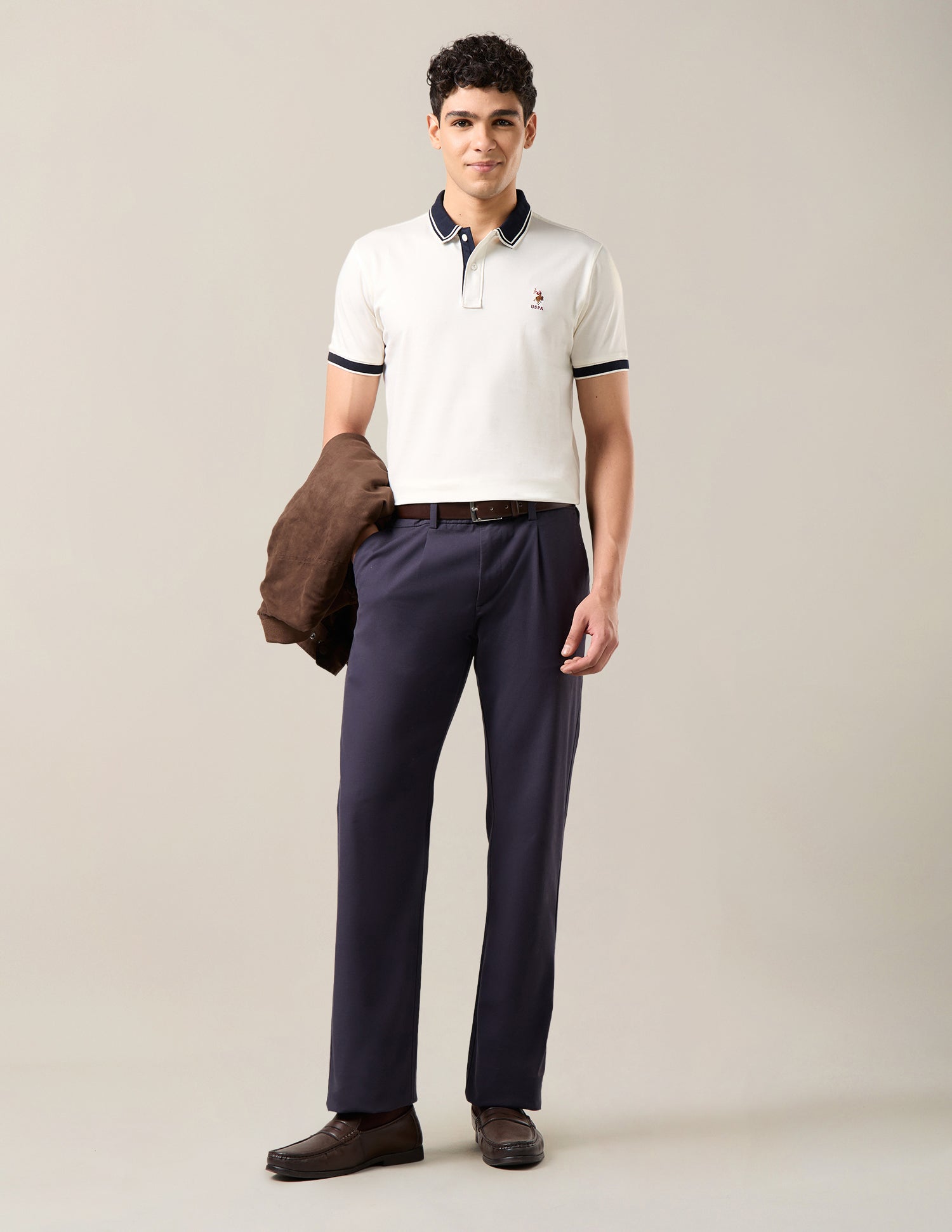 Solid Slim Fit Polo Shirt Off White - U.S. Polo Assn. India | Large