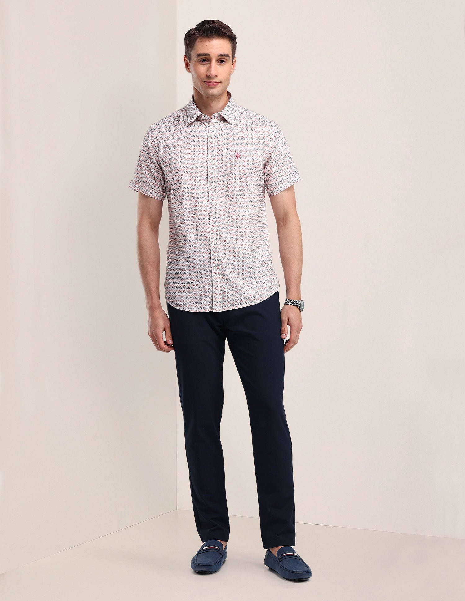 Tailored Fit Geometric Shirt Peach - U.S. Polo Assn. India | Large