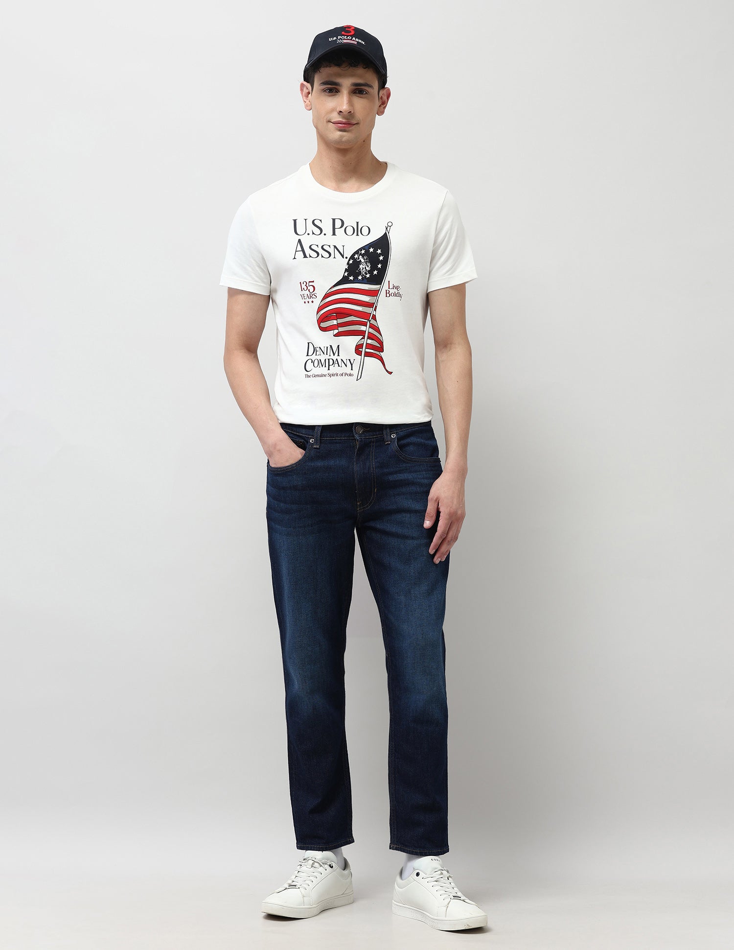 Cole Comfort Cropped Fit Blue Jeans Dark Wash - U.S. POLO ASSN. | Large