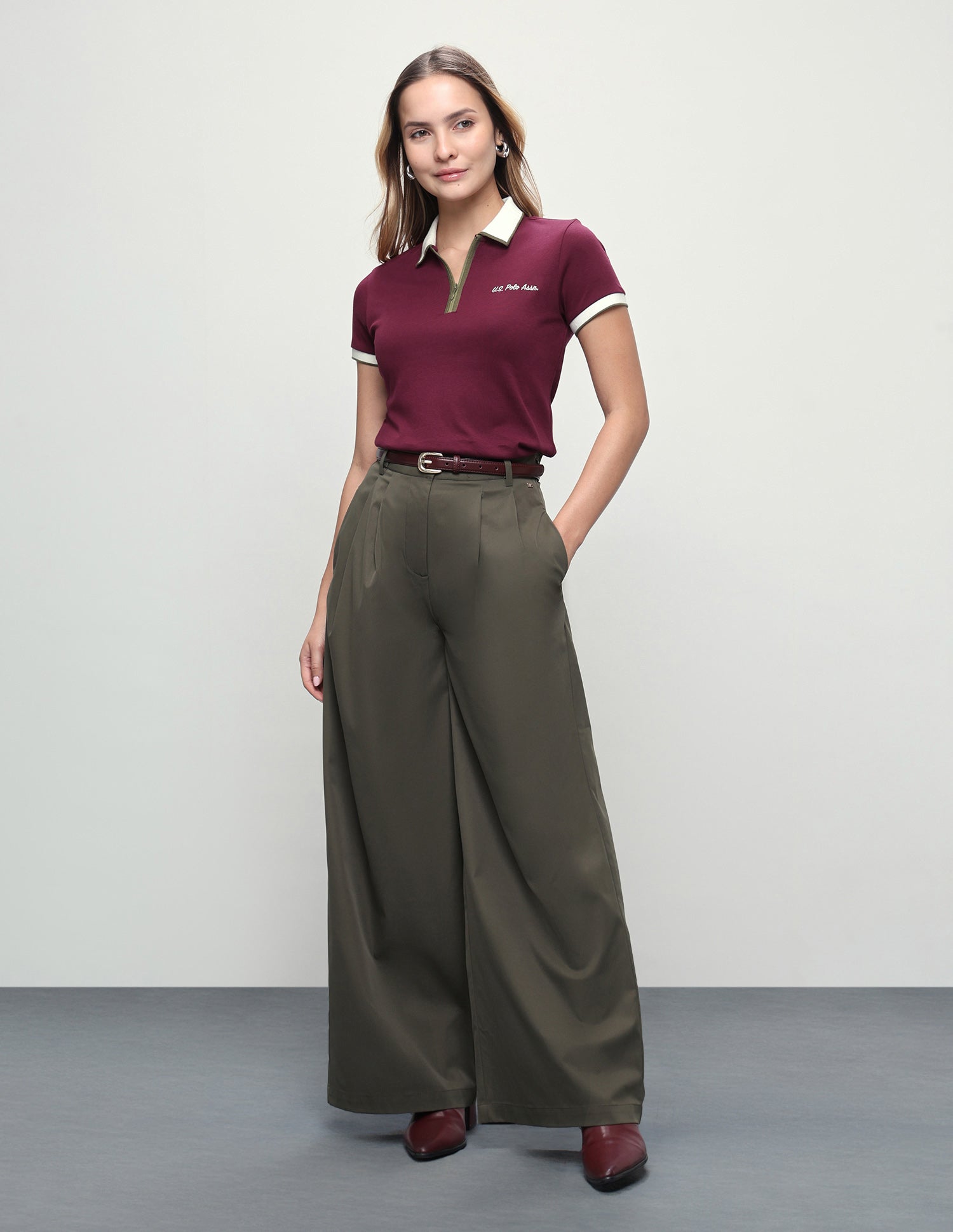 Solid Regular Fit Zipper Polo Shirt Maroon - U.S. Polo Assn. India | Large