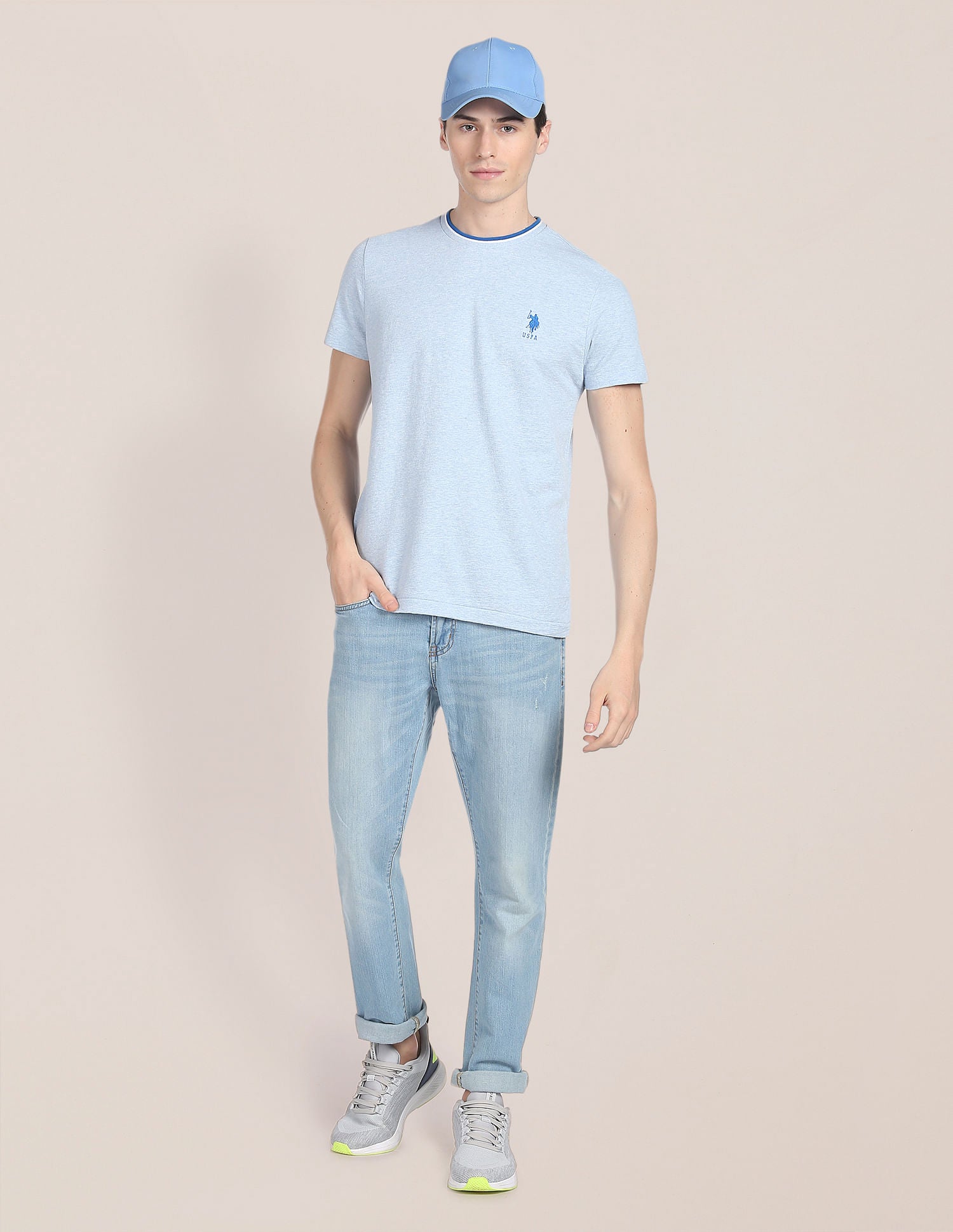 Pure Cotton Ringer T-Shirt Light Blue - U.S. Polo Assn. India | Large