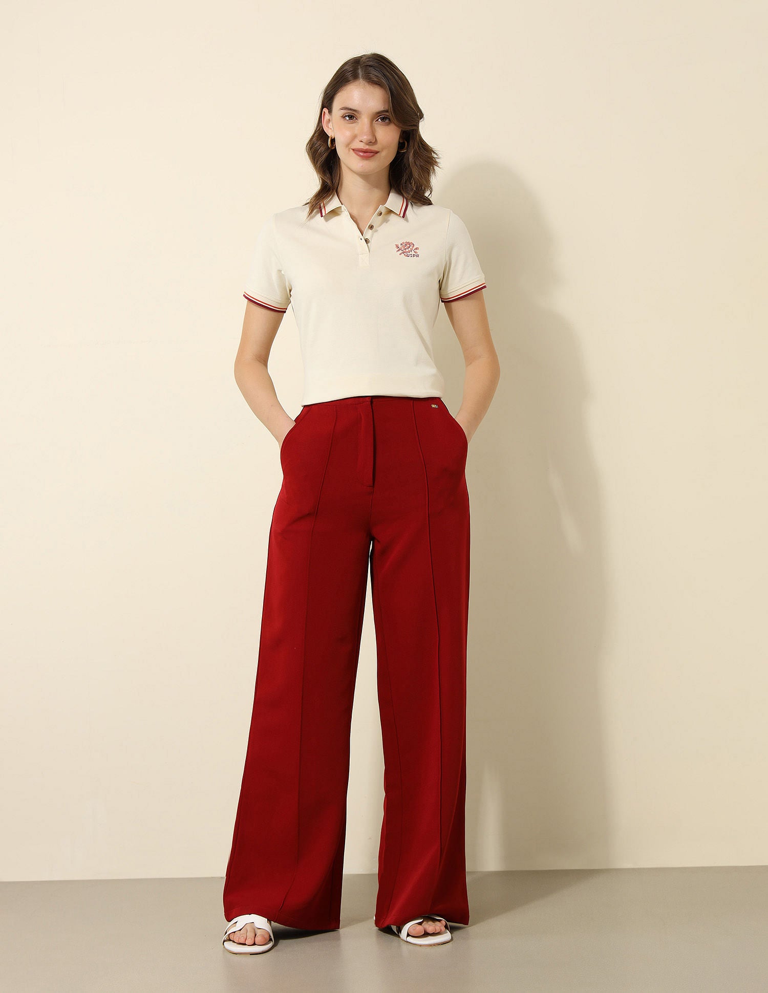 Regular Fit Solid Polo Shirt Ecru - U.S. Polo Assn. India | Large