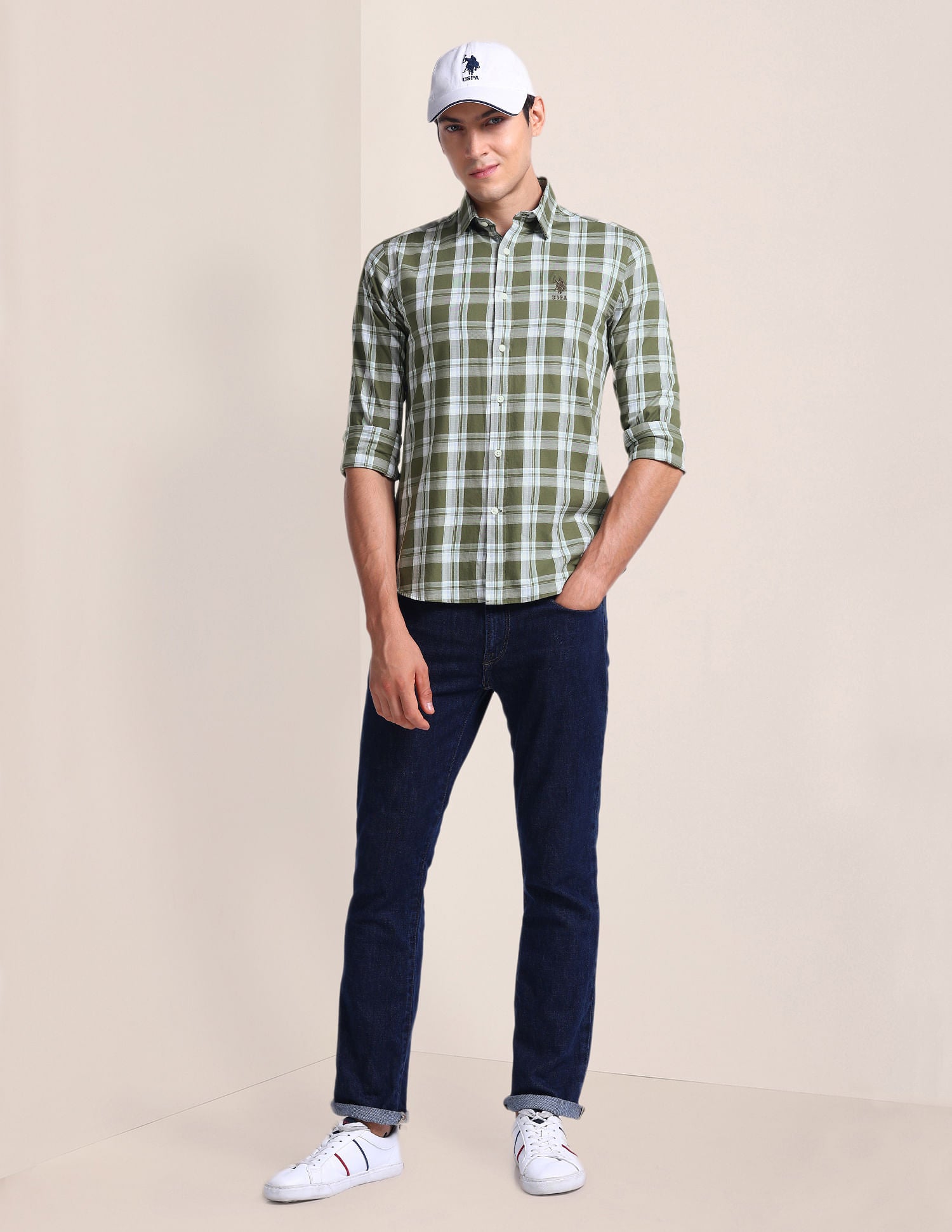 Tartan Check Tailored Fit Shirt Olive - U.S. Polo Assn. India | Large