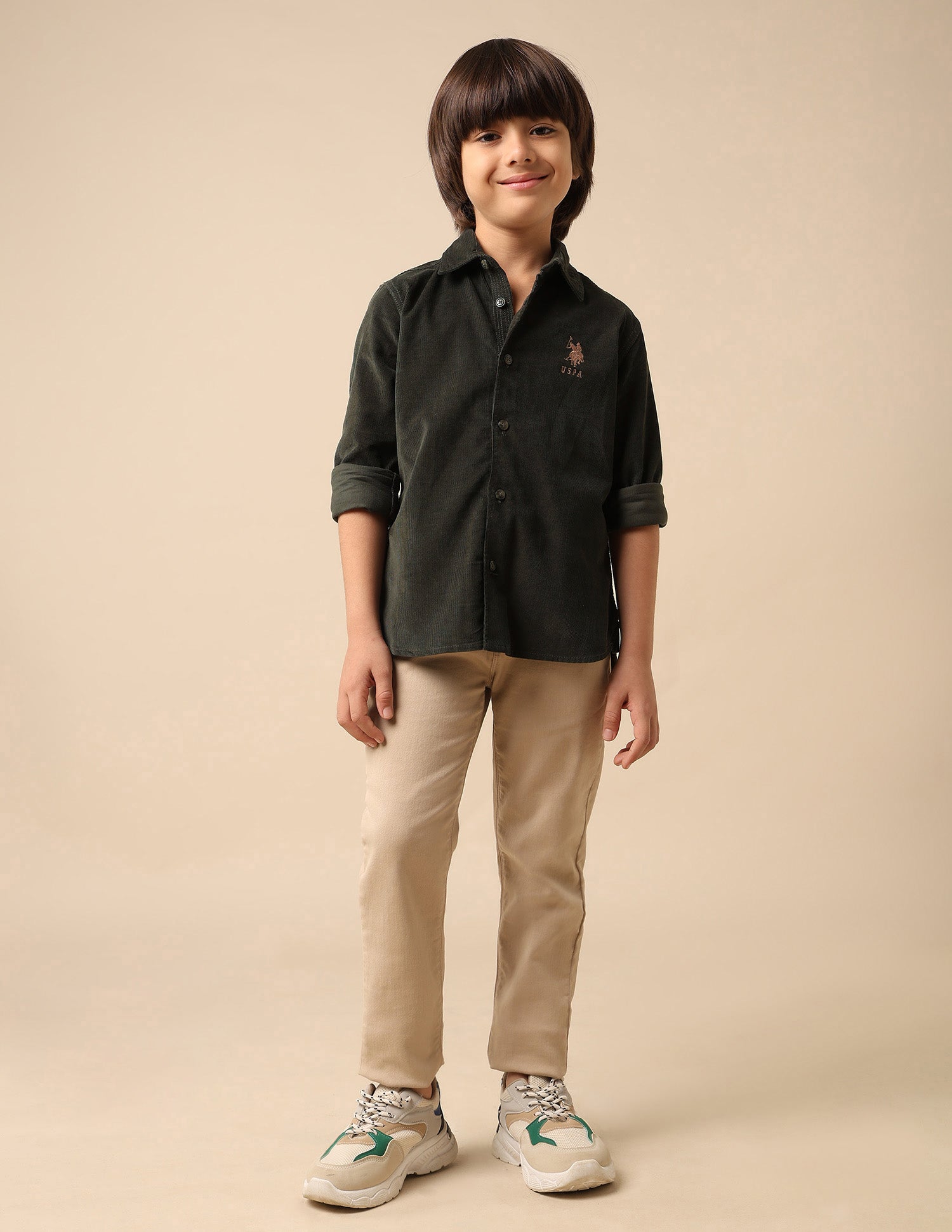 Boys Textured Pure Cotton Shirt Dark Green - U.S. POLO ASSN. | Large