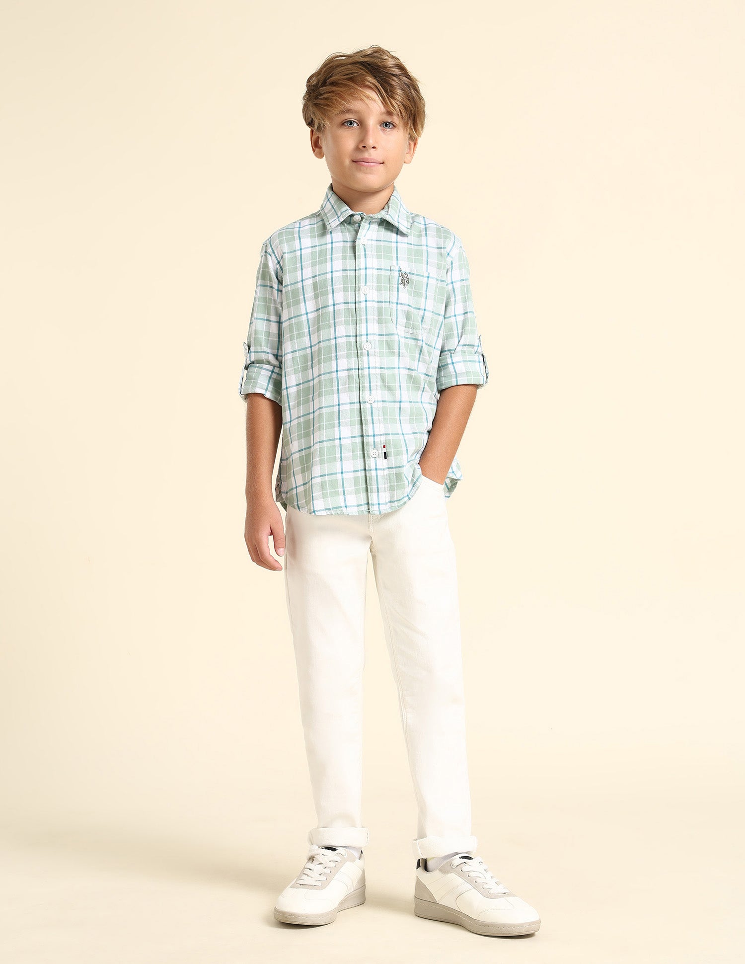 Boys Plaid Checked Regular Fit Shirt Green - U.S. POLO ASSN. | Large
