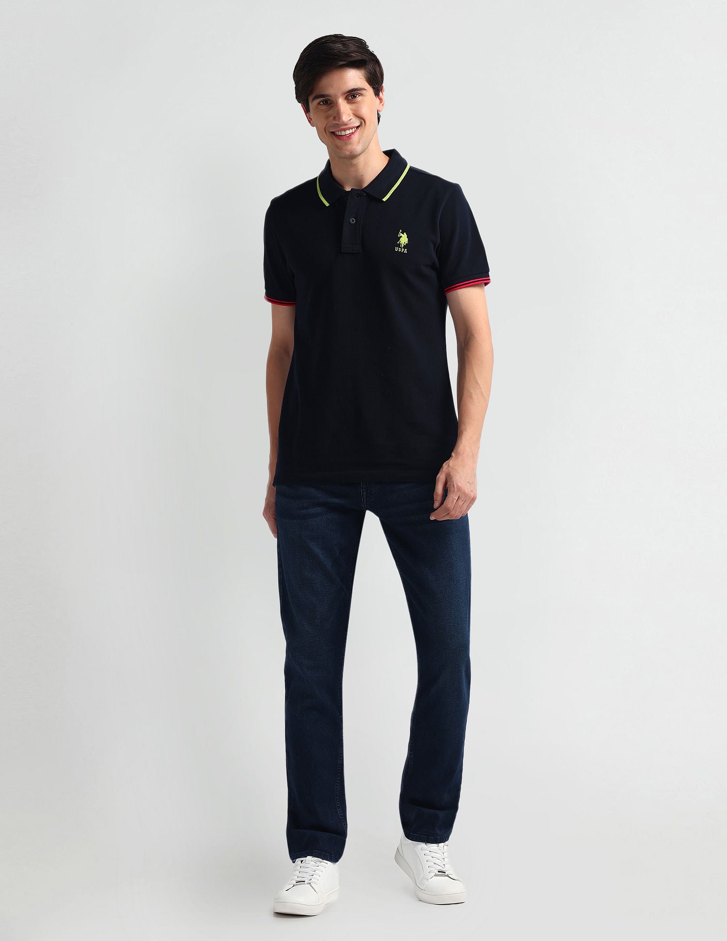 Brandon Slim Tapered Fit Mid Rise Jeans Dark Blue - U.S. Polo Assn. India | Large