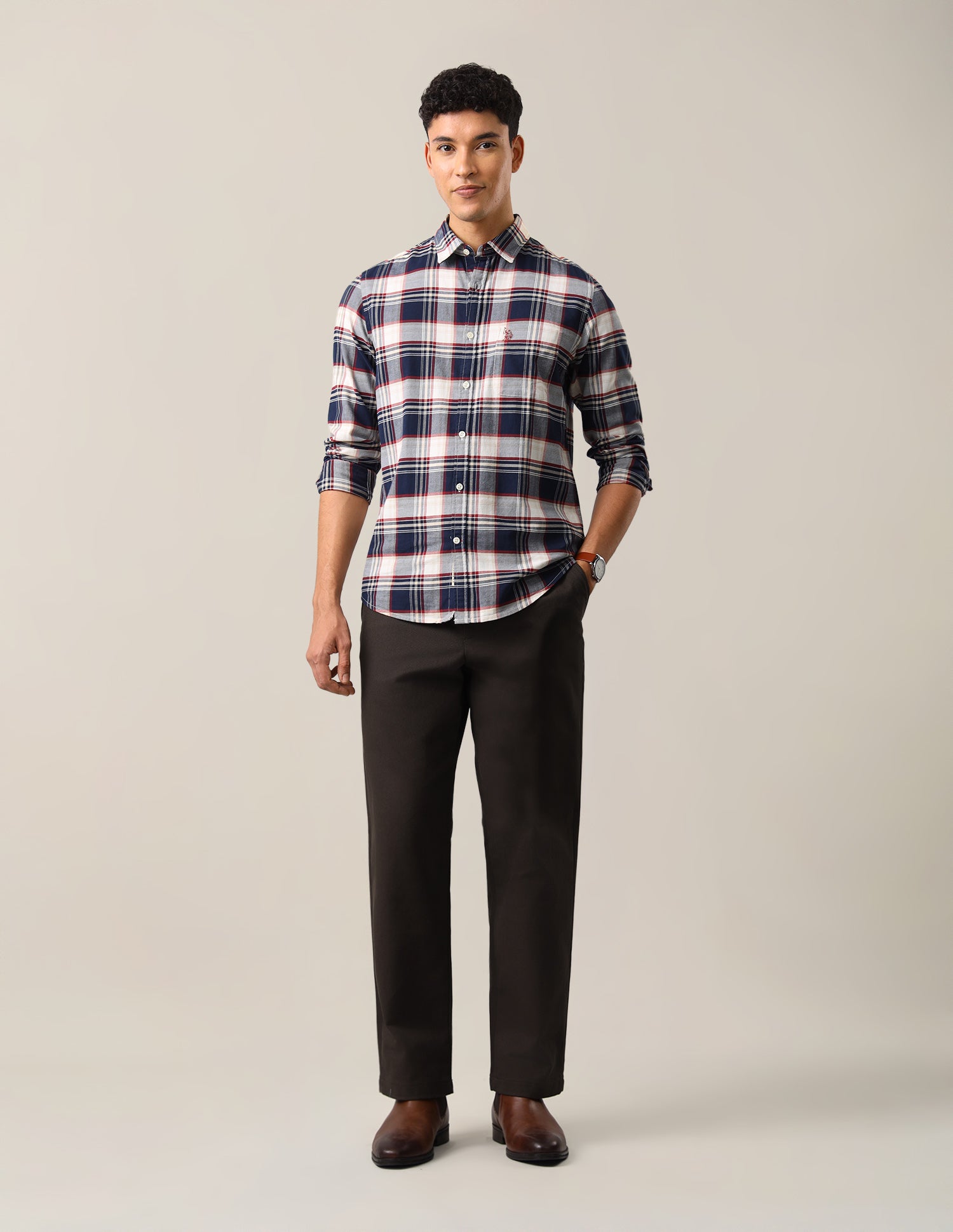 Twill Plaid Checked Shirt Navy - U.S. Polo Assn. India | Large