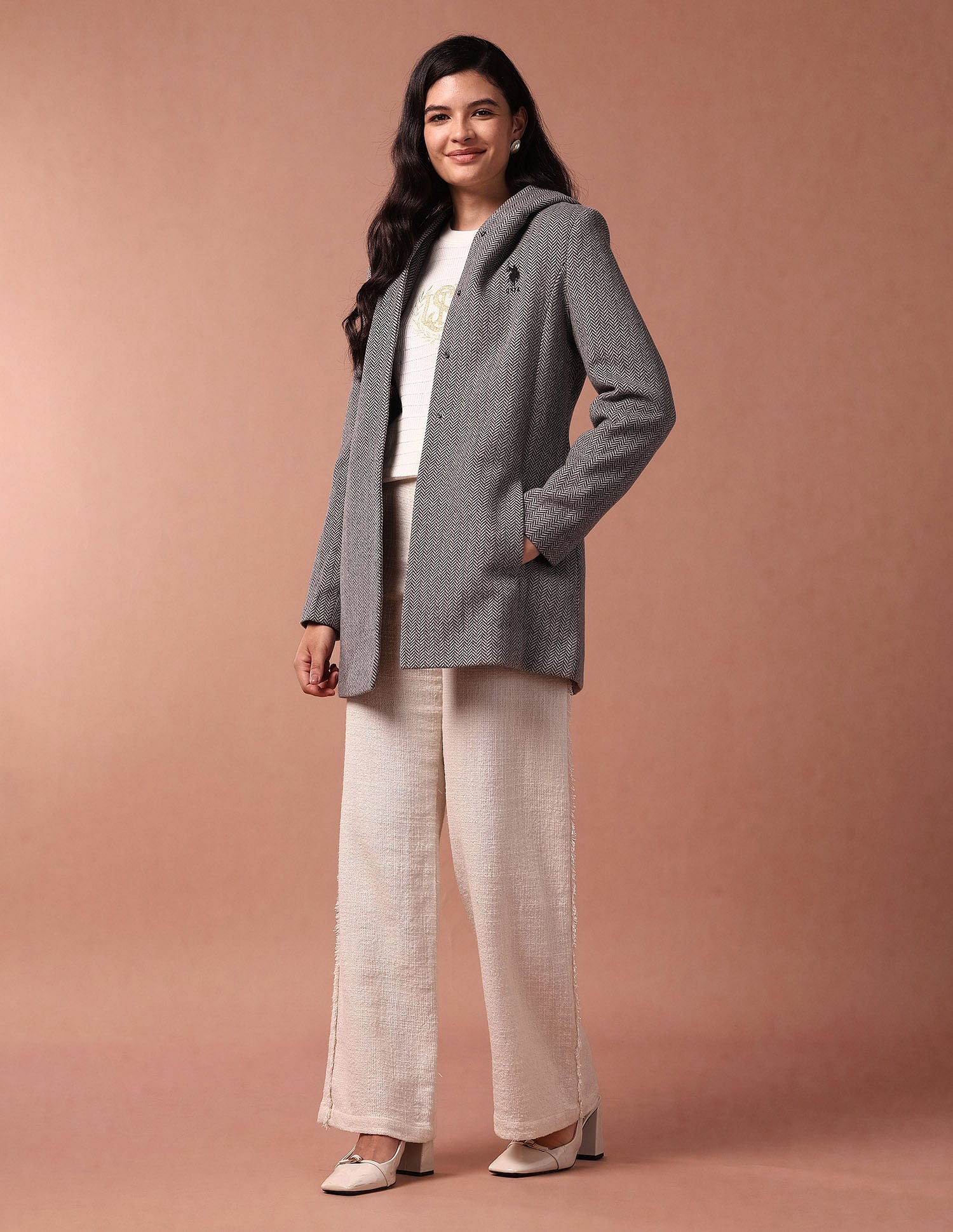 Herringbone Hooded Jacket Black - U.S. POLO ASSN. | Large