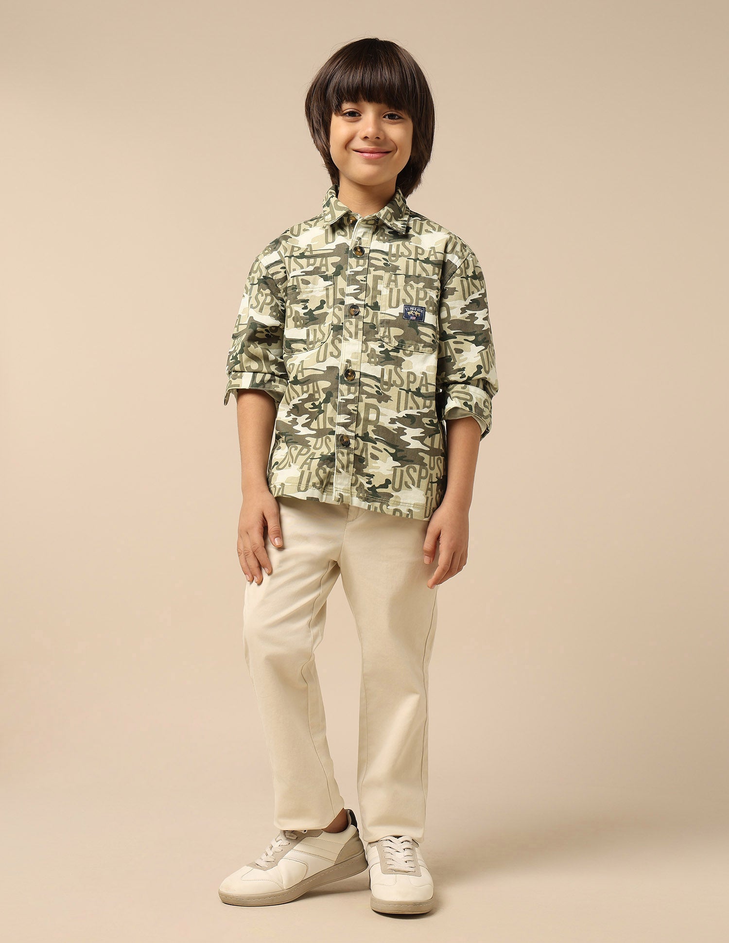 Boys Camouflage Printed Twill Shirt Olive - U.S. POLO ASSN. | Large