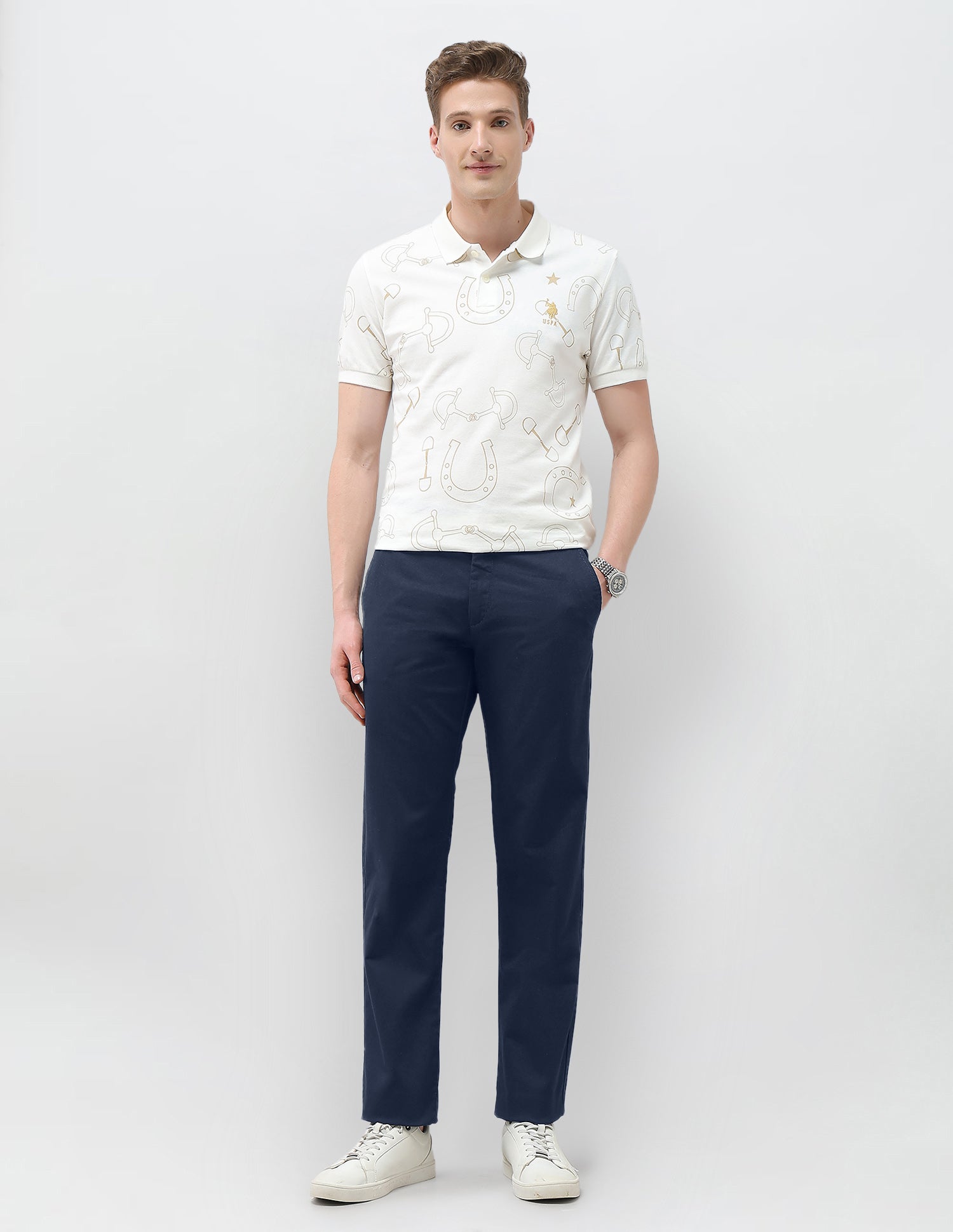 Solid Riley Straight Fit Trousers Navy - U.S. Polo Assn. India | Large