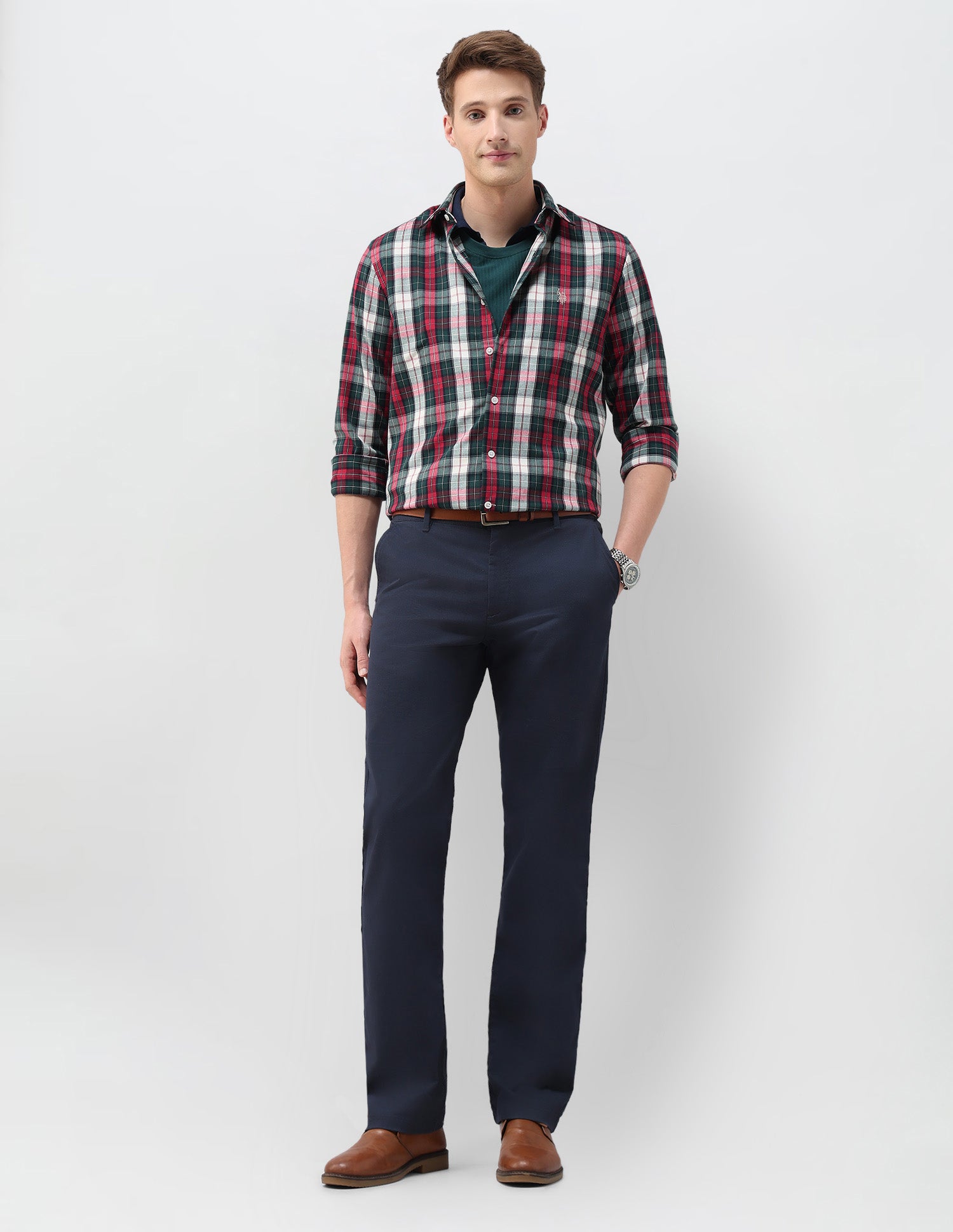 Plaid Checked Tailored Fit Shirt Red - U.S. Polo Assn. India | Large