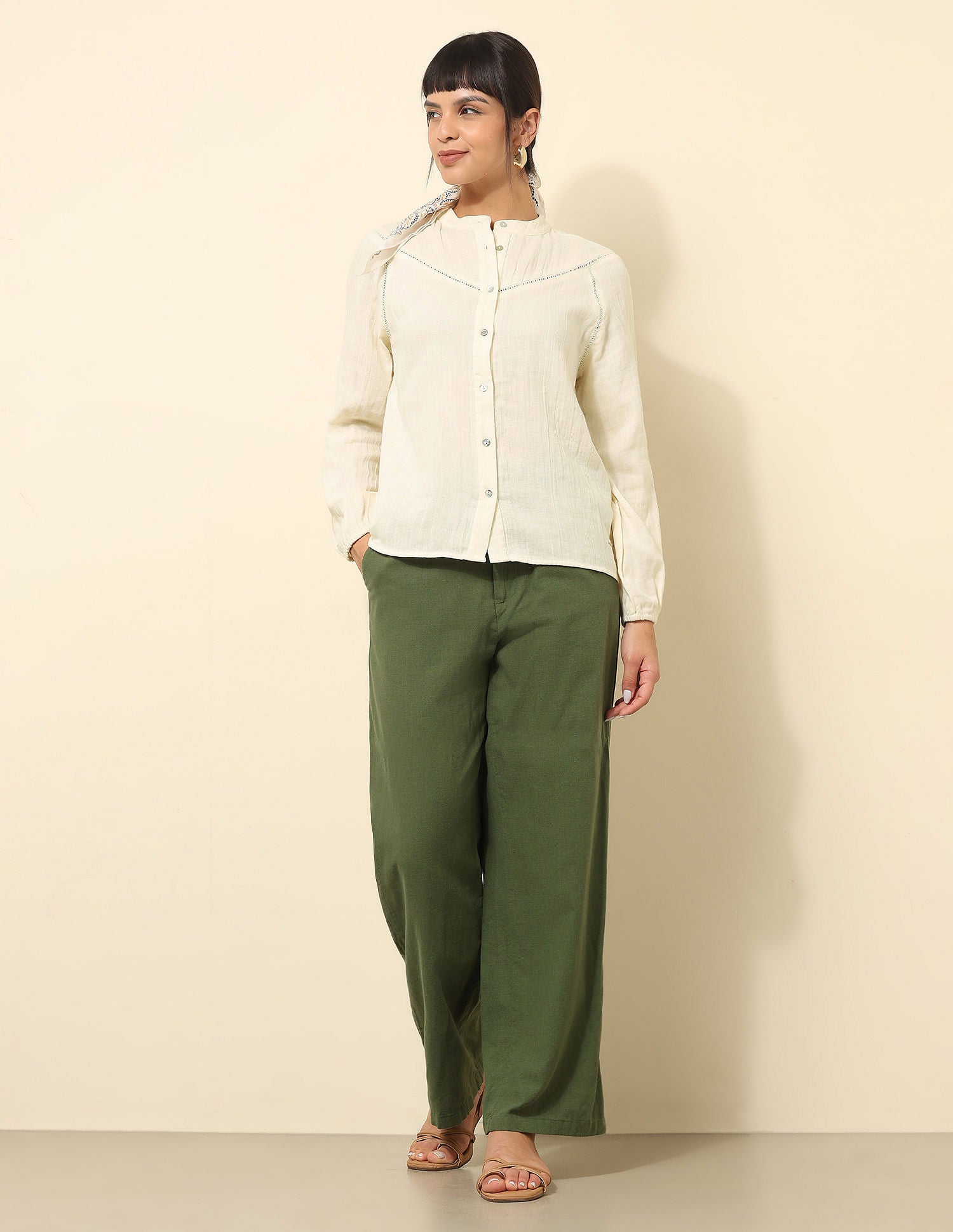 Lace Detailed Solid Shirt Off White - U.S. POLO ASSN. | Large