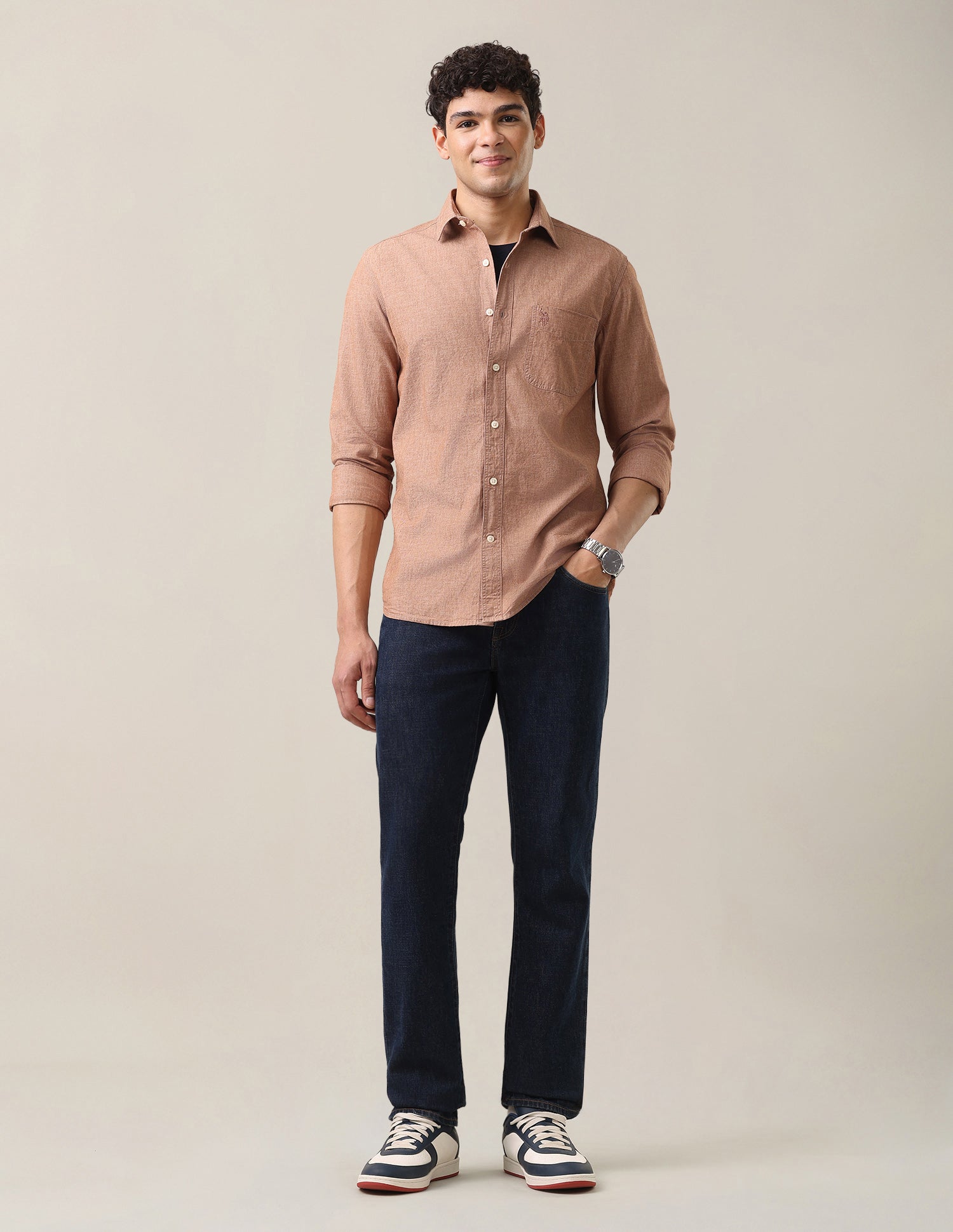 Solid Regular Fit Shirt Rust - U.S. Polo Assn. India | Large