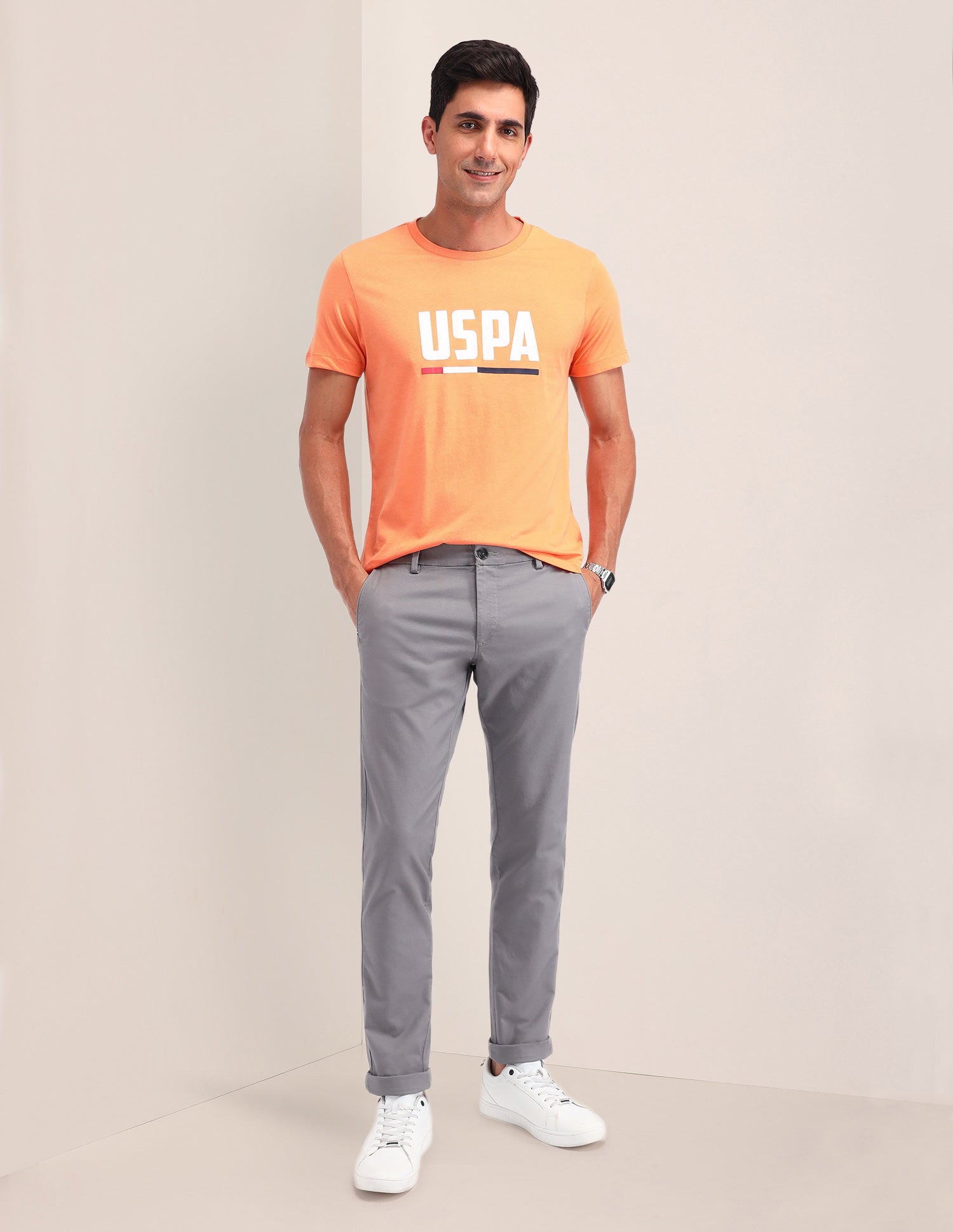 Brand Printed Cotton T-Shirt Orange - U.S. Polo Assn. India | Large