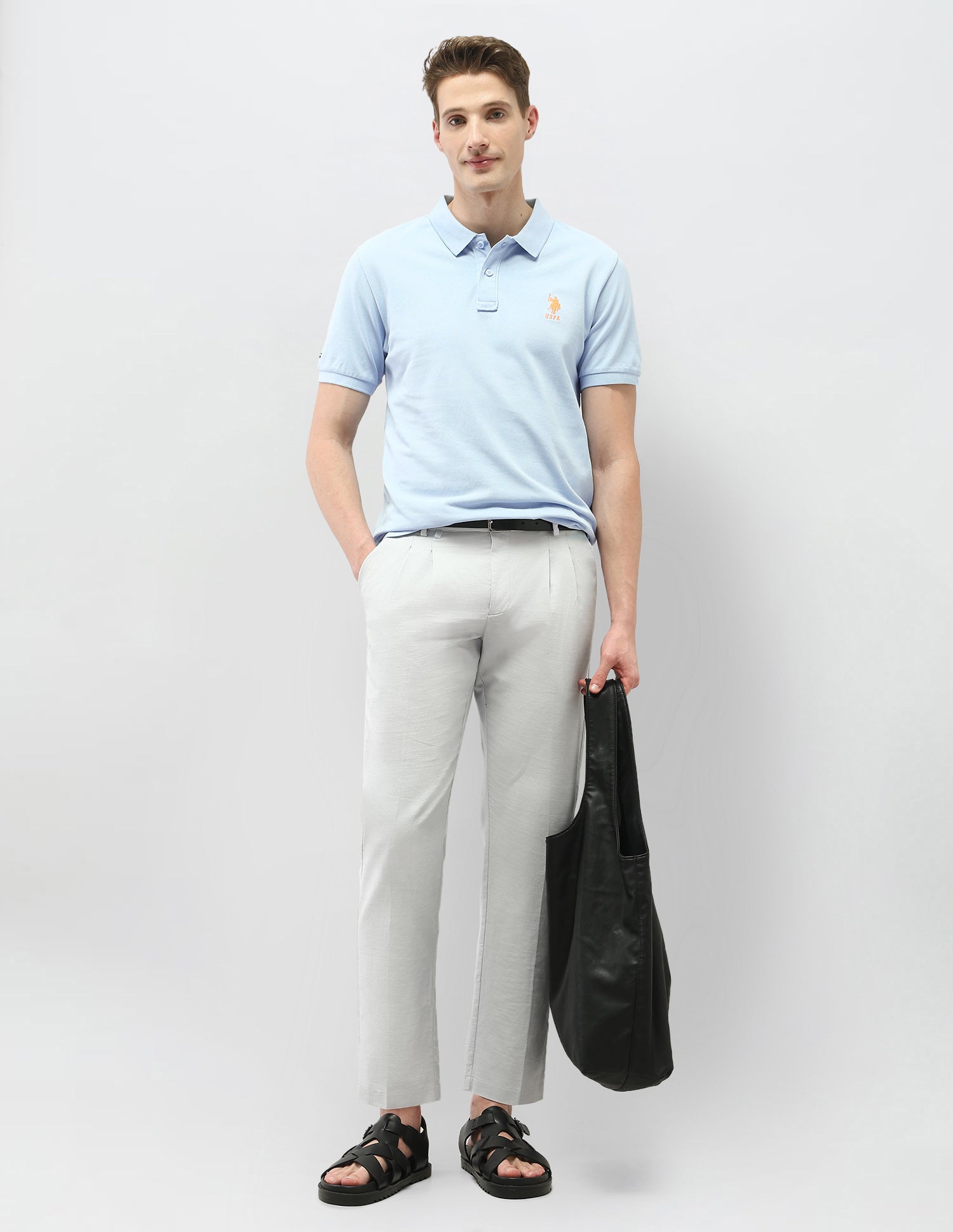 Solid Slim Fit Polo Shirt Light Blue - U.S. Polo Assn. India | Large