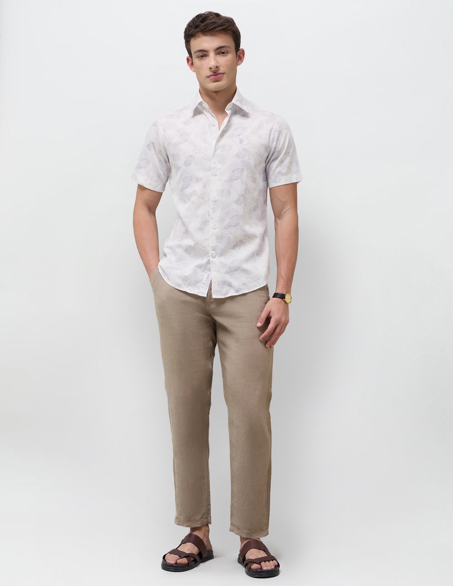 Satin Floral Printed Shirt Light Grey - U.S. Polo Assn. India | Large