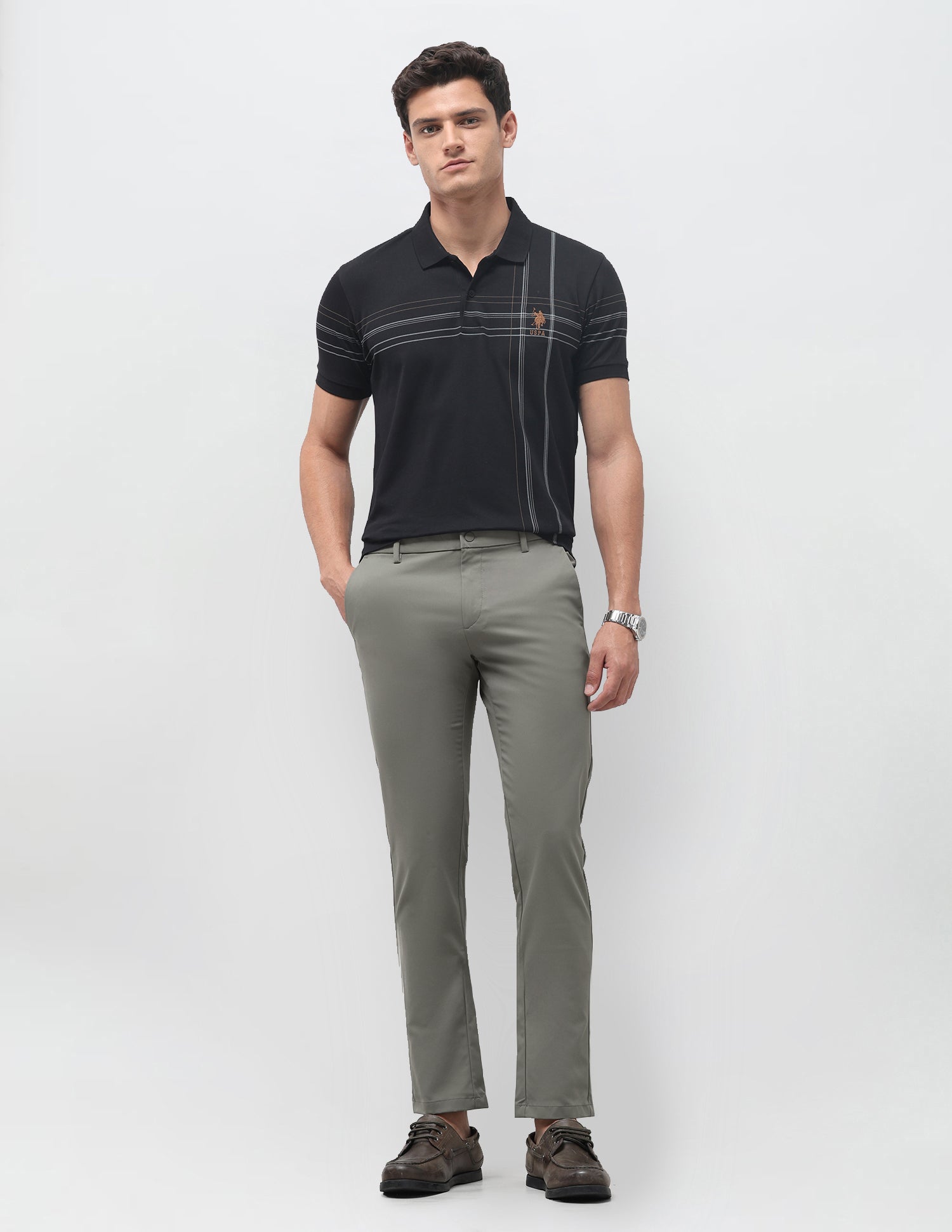 Denver Slim Fit Mid Rise Trousers Green - U.S. Polo Assn. India | Large