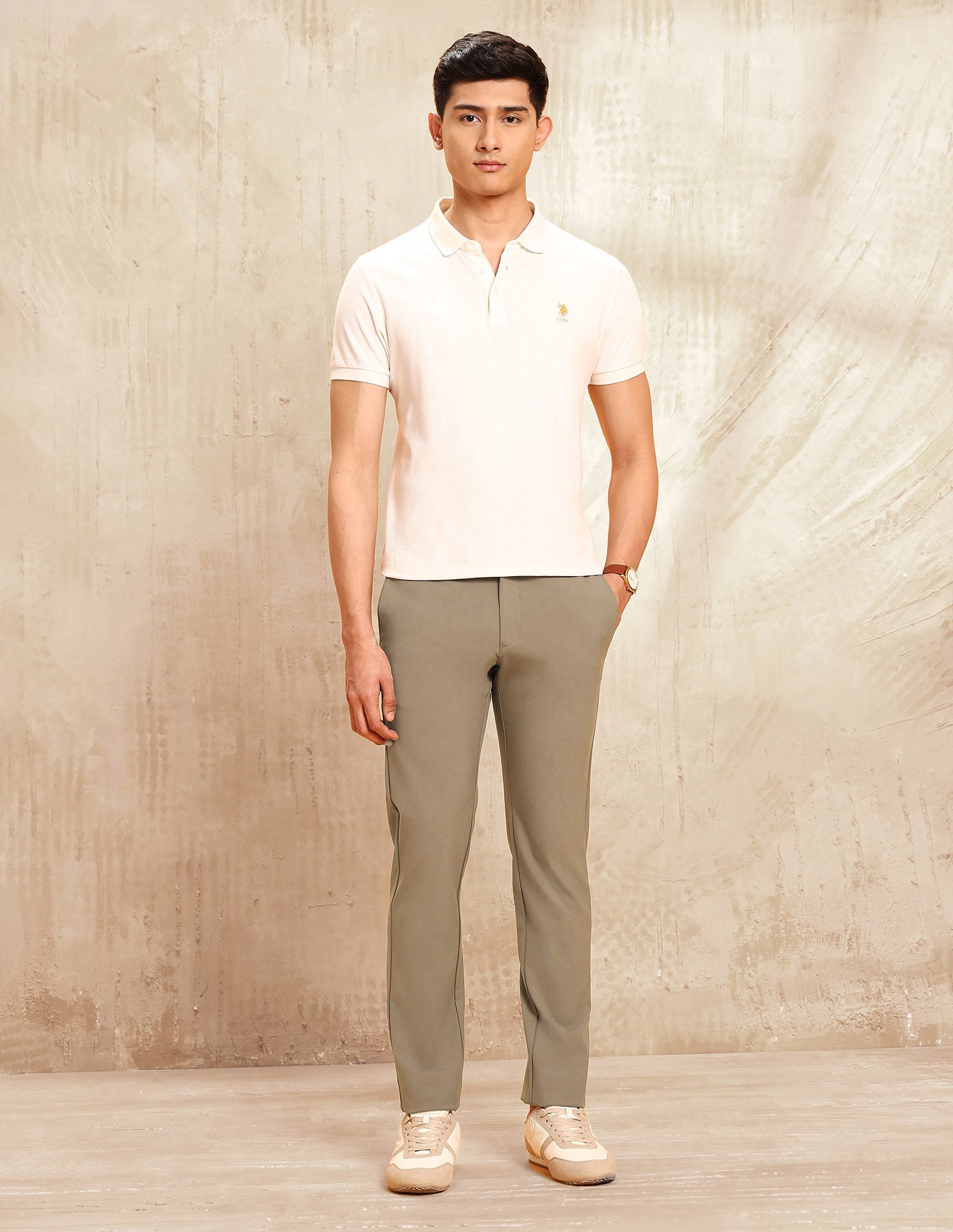 Mid Rise Satin Trousers Khaki - U.S. POLO ASSN. | Large