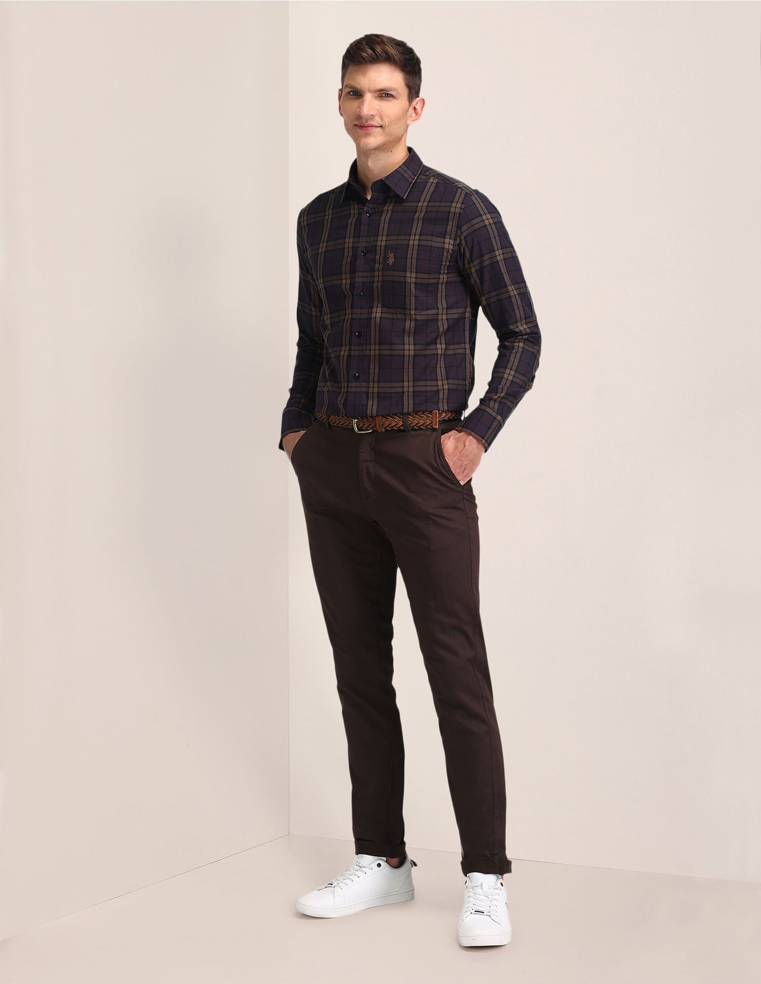 Tartan Check Tailored Fit Shirt Wine - U.S. Polo Assn. India | Large