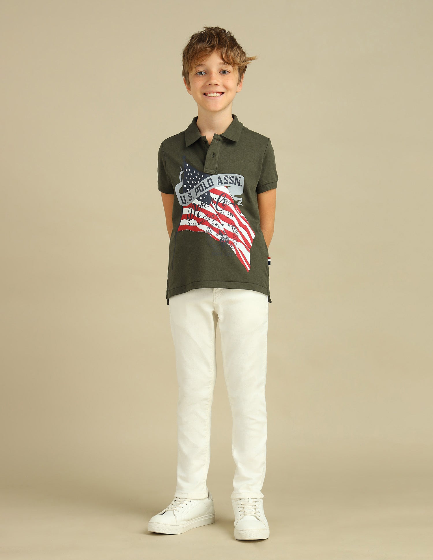 Boys Brand Printed Regular Fit Polo Shirt Olive - U.S. POLO ASSN. | Large