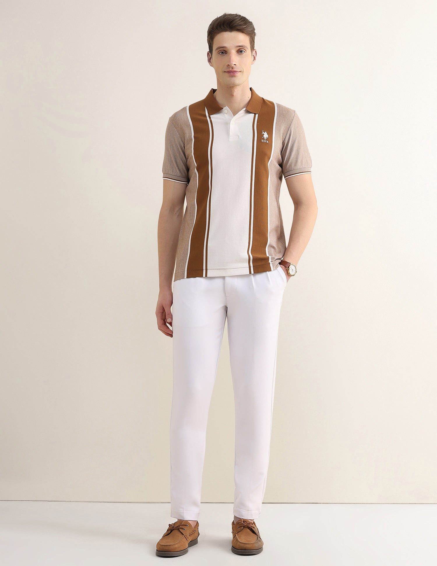 Colourblocked Slim Fit Polo Shirt Brown - U.S. Polo Assn. India | Large