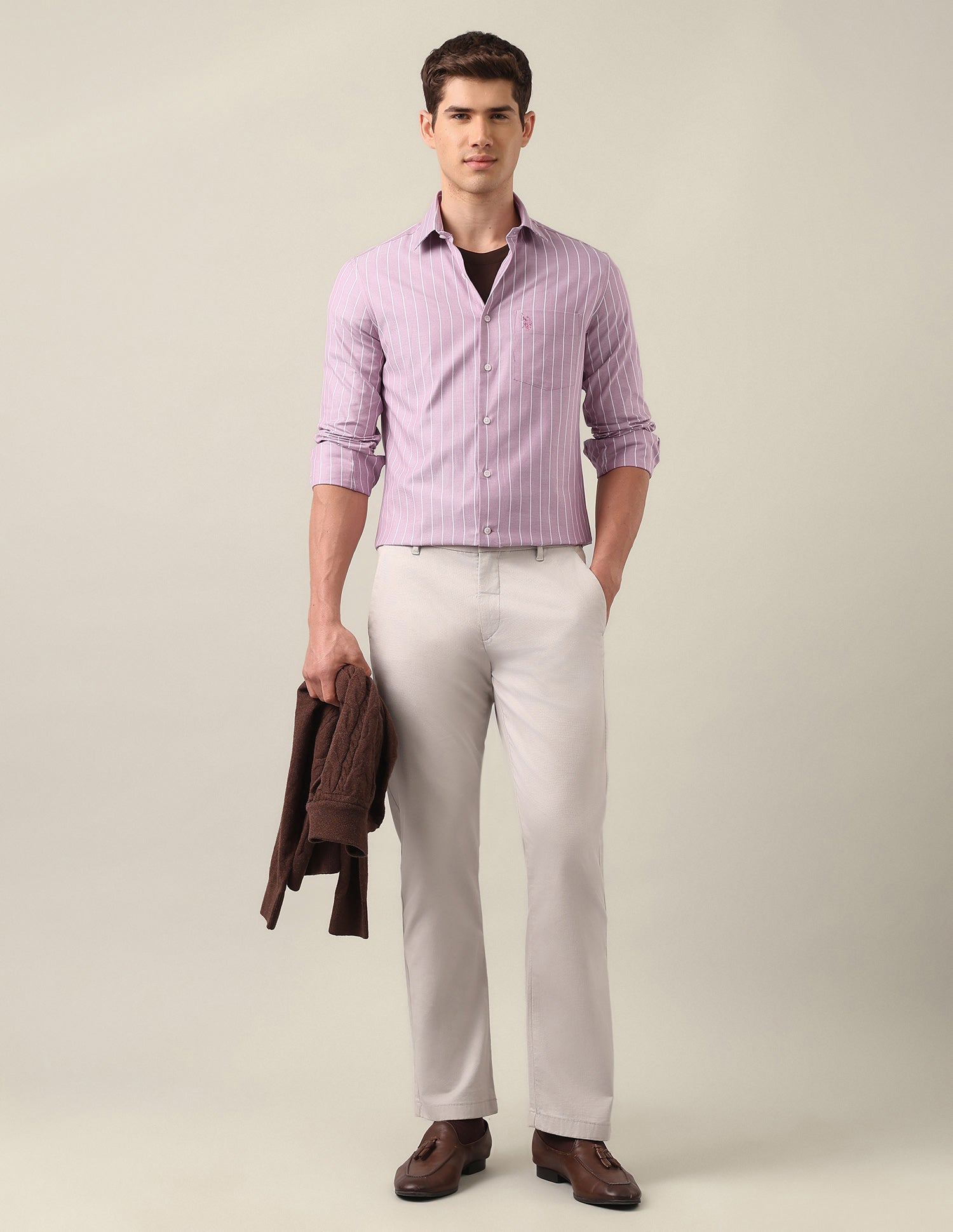 Tailored Fit Vertical Striped Shirt Pink - U.S. Polo Assn. India | Large