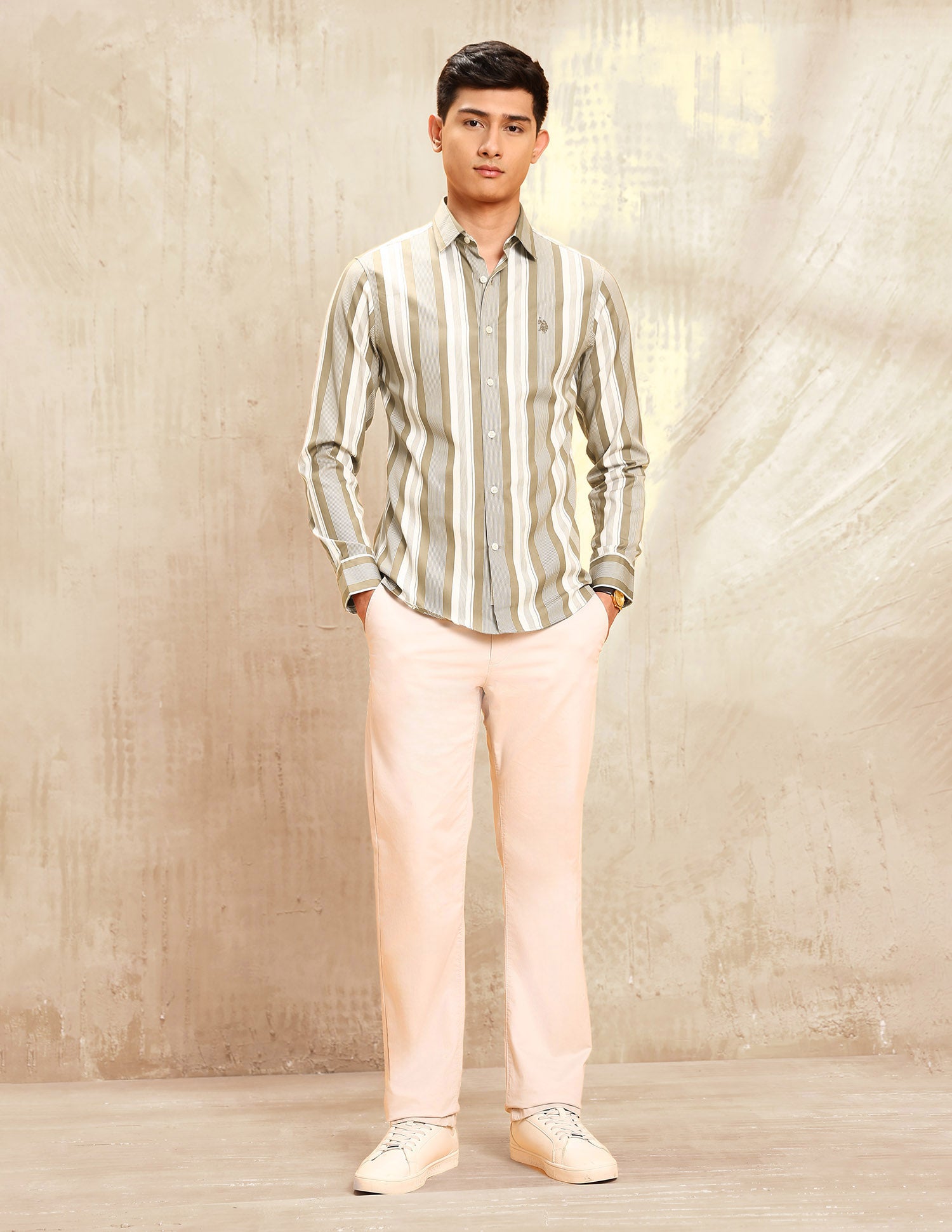 Poplin Vertical Striped Shirt Khaki - U.S. POLO ASSN. | Large