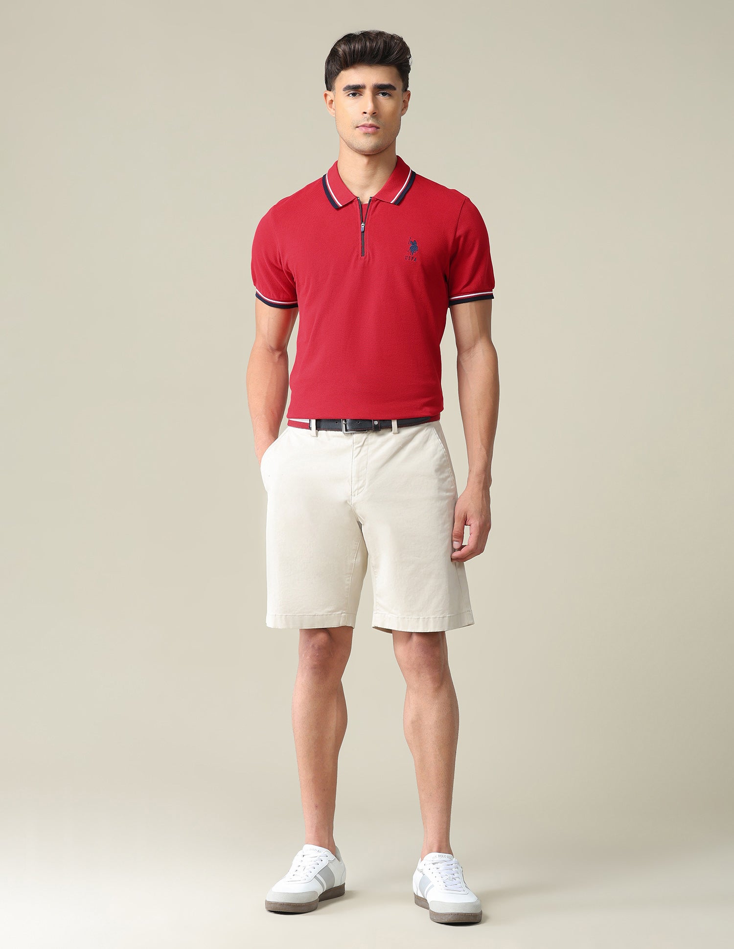 Tipped Zipper Polo Shirt Red - U.S. POLO ASSN. | Large