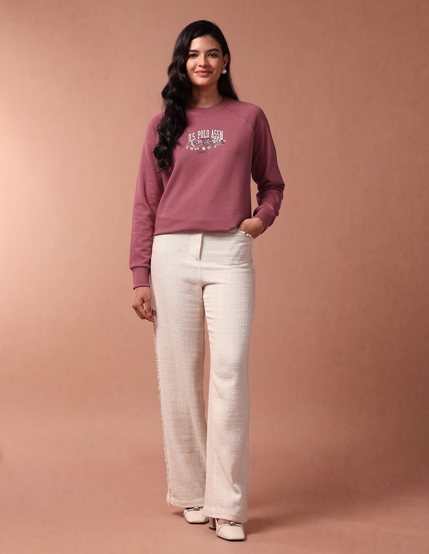 Brand Print Raglan Sleeve Sweatshirt Pink - U.S. POLO ASSN. | Large