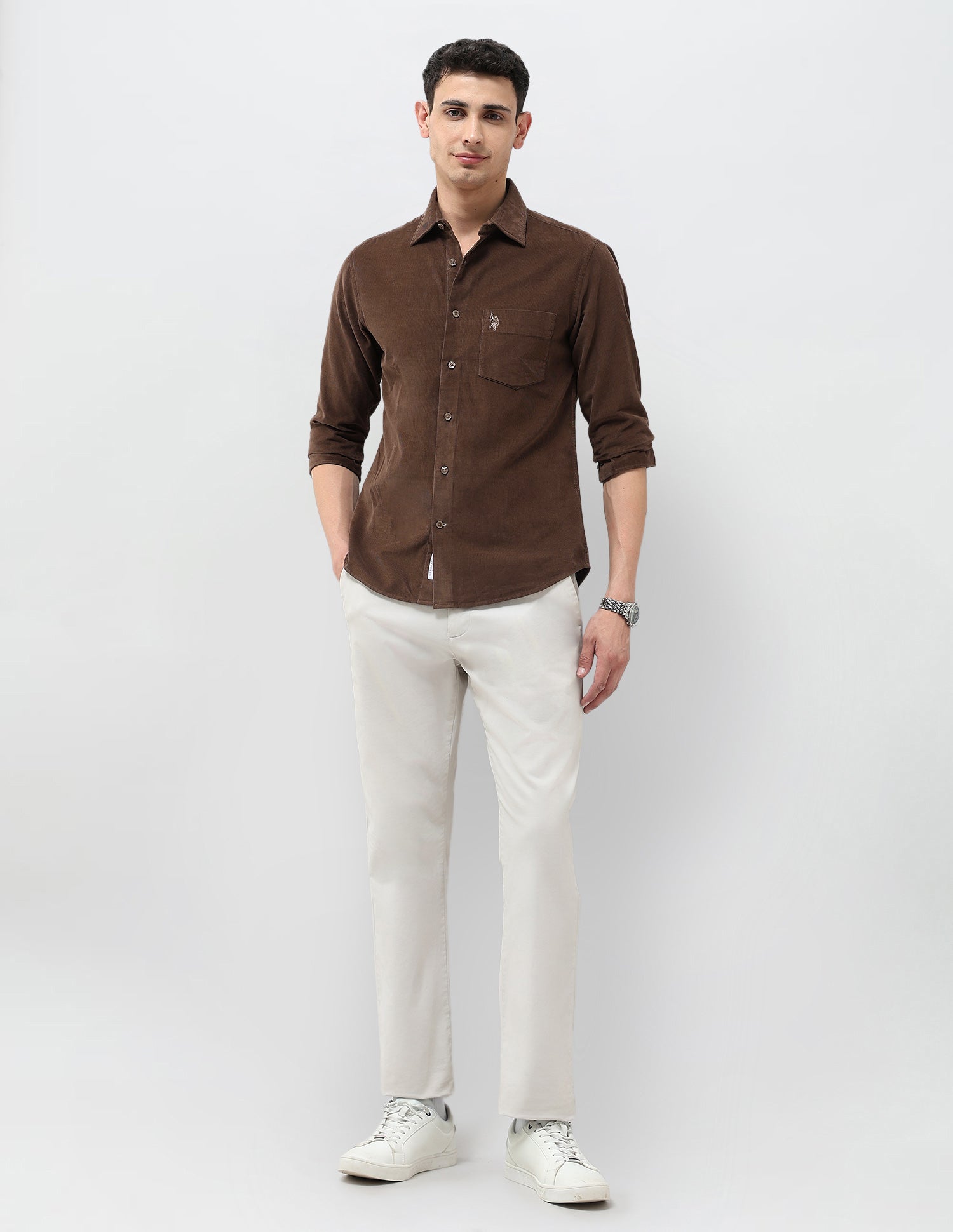 Corduroy Tailored Fit Shirt Brown - U.S. POLO ASSN. | Large