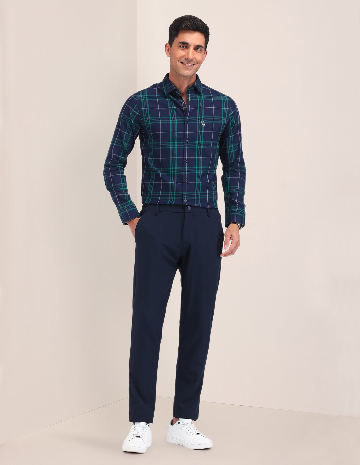 Midscale Checked Tailored Fit Shirt Navy - U.S. Polo Assn. India | Large