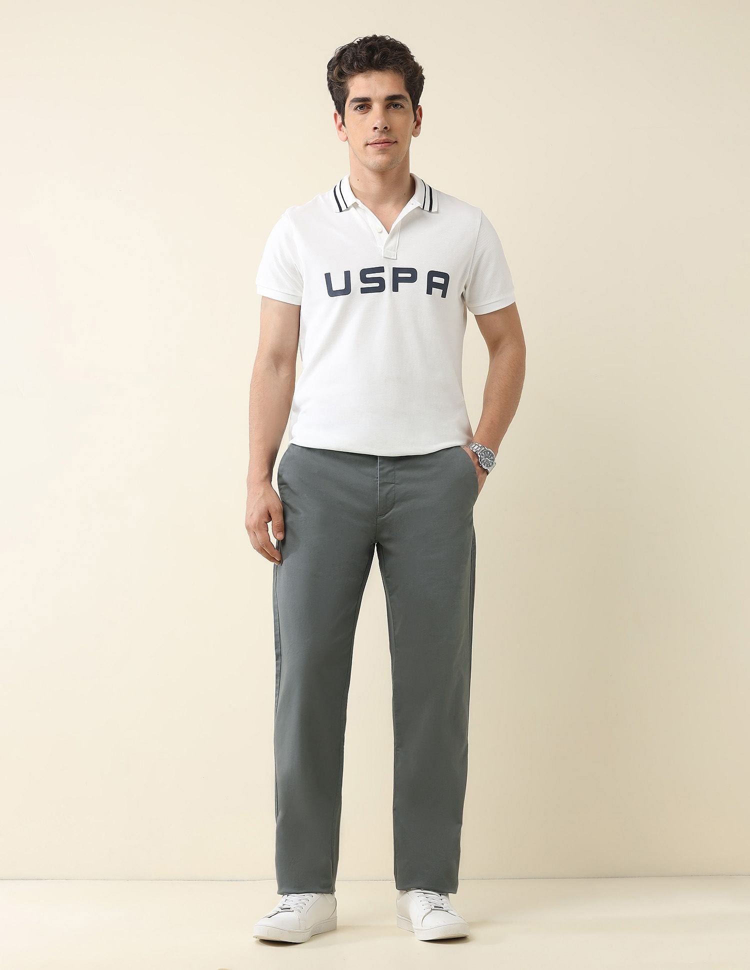 Straight Fit Solid Chinos Grey - U.S. Polo Assn. India | Large